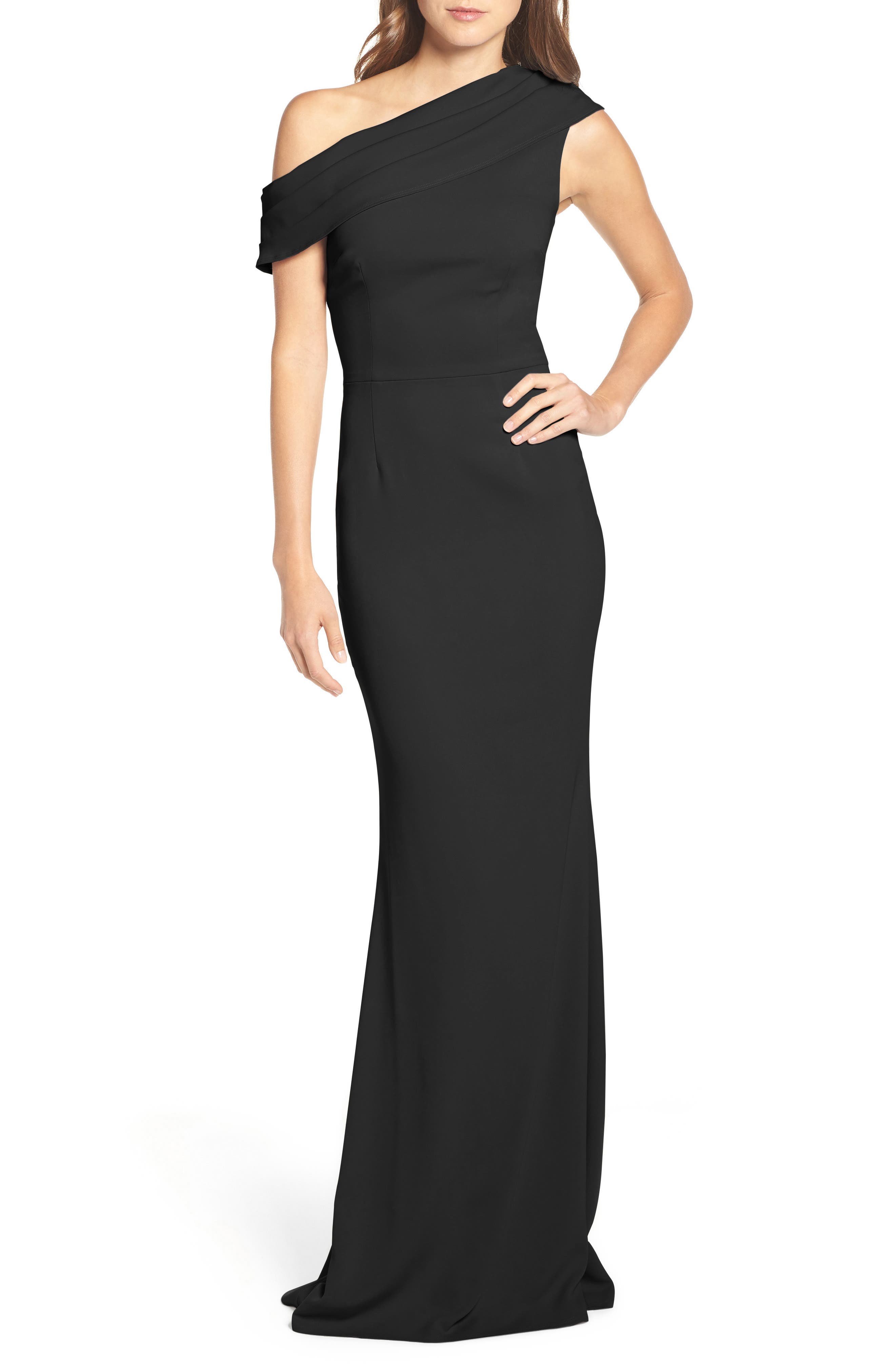 Katie May Layla Pleat One-Shoulder Crepe Gown