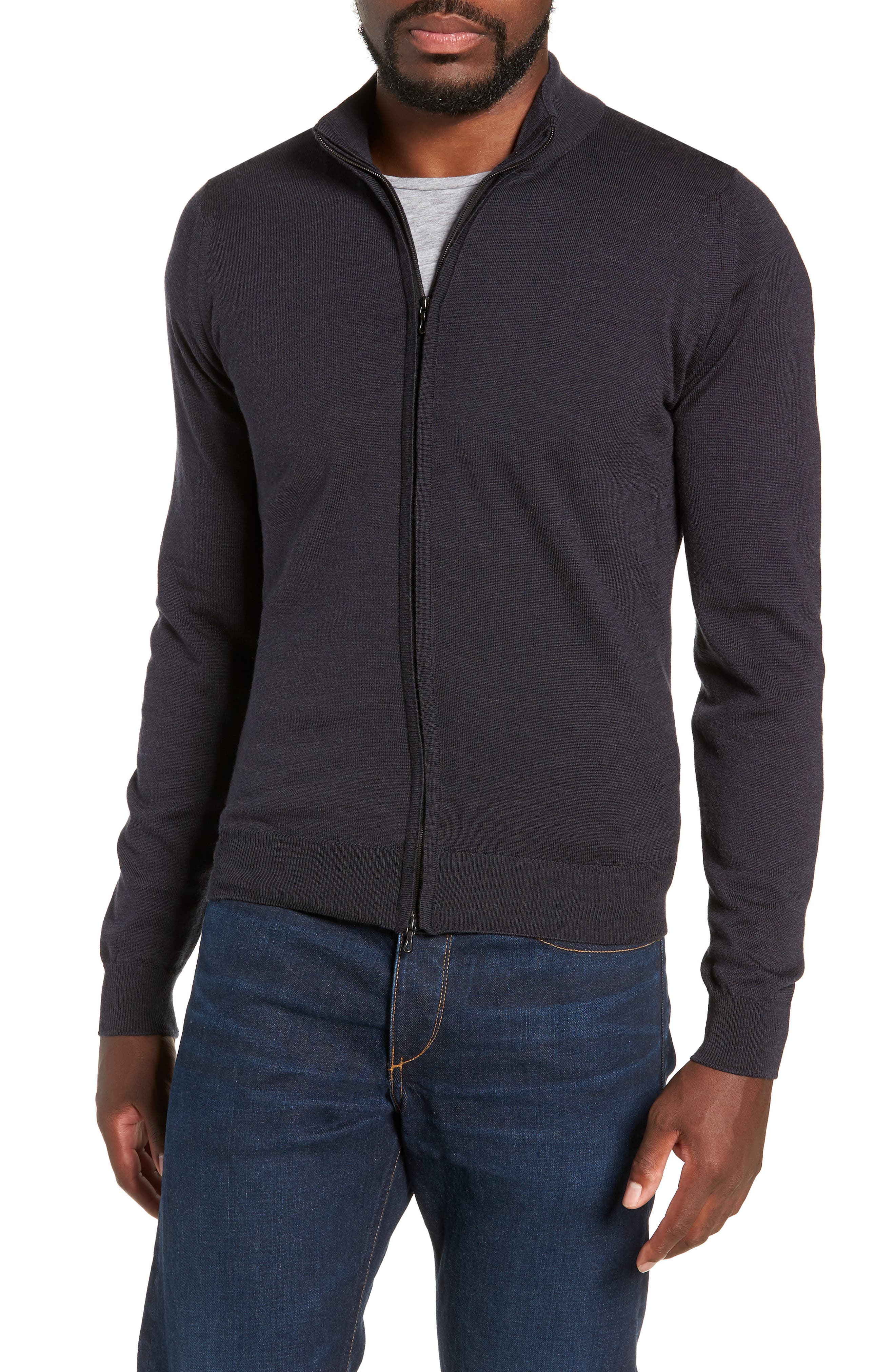 John Smedley Claygate Slim Fit Merino Wool Zip Jacket, Grey