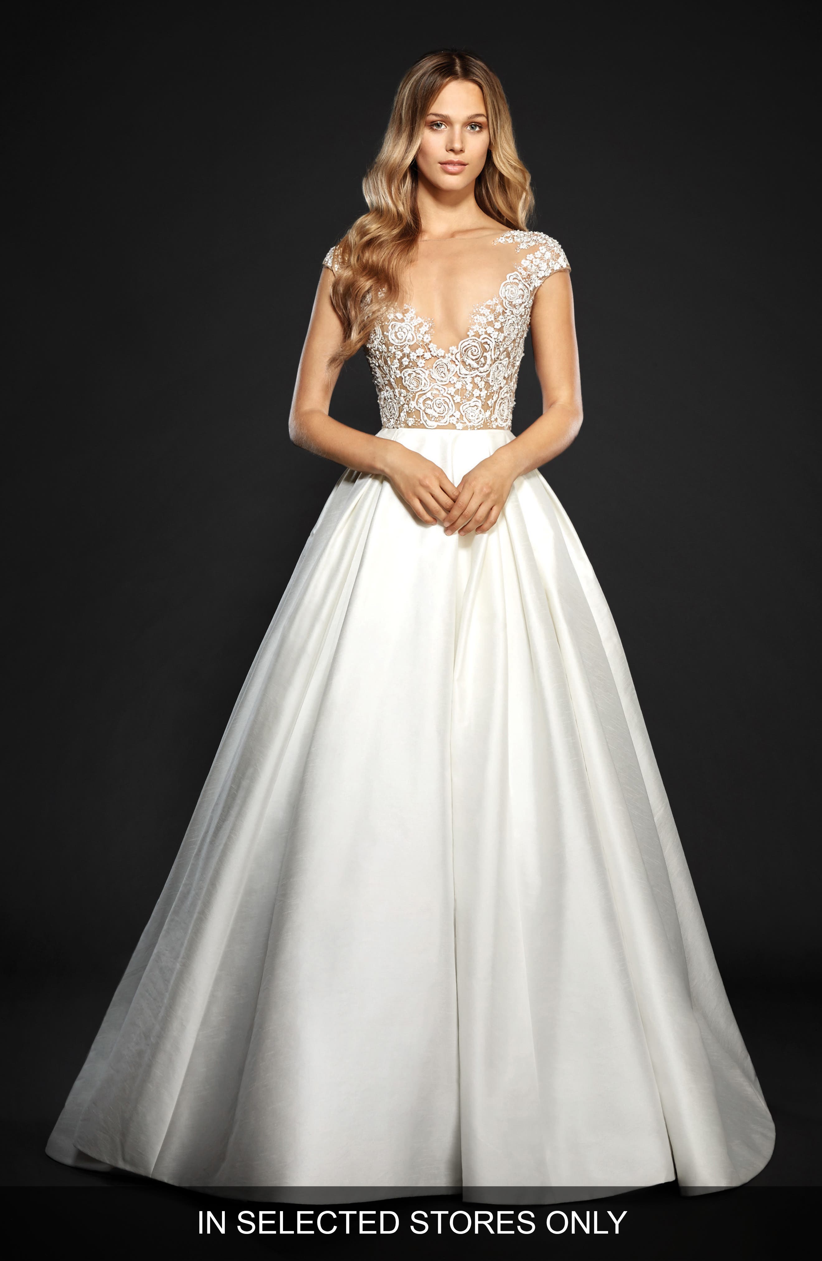 Hayley Paige Chandler Floral Embroidered Illusion Ballgown