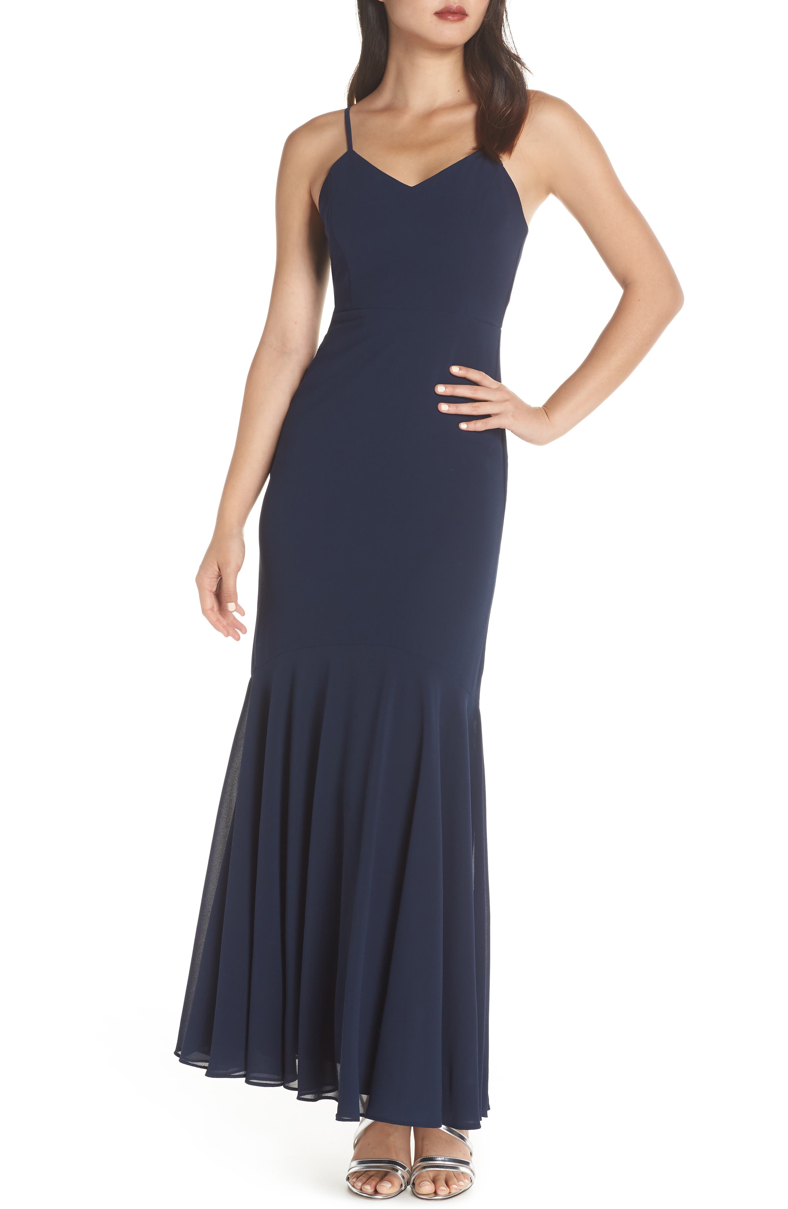 Lulus V-Neck Chiffon Gown, Blue