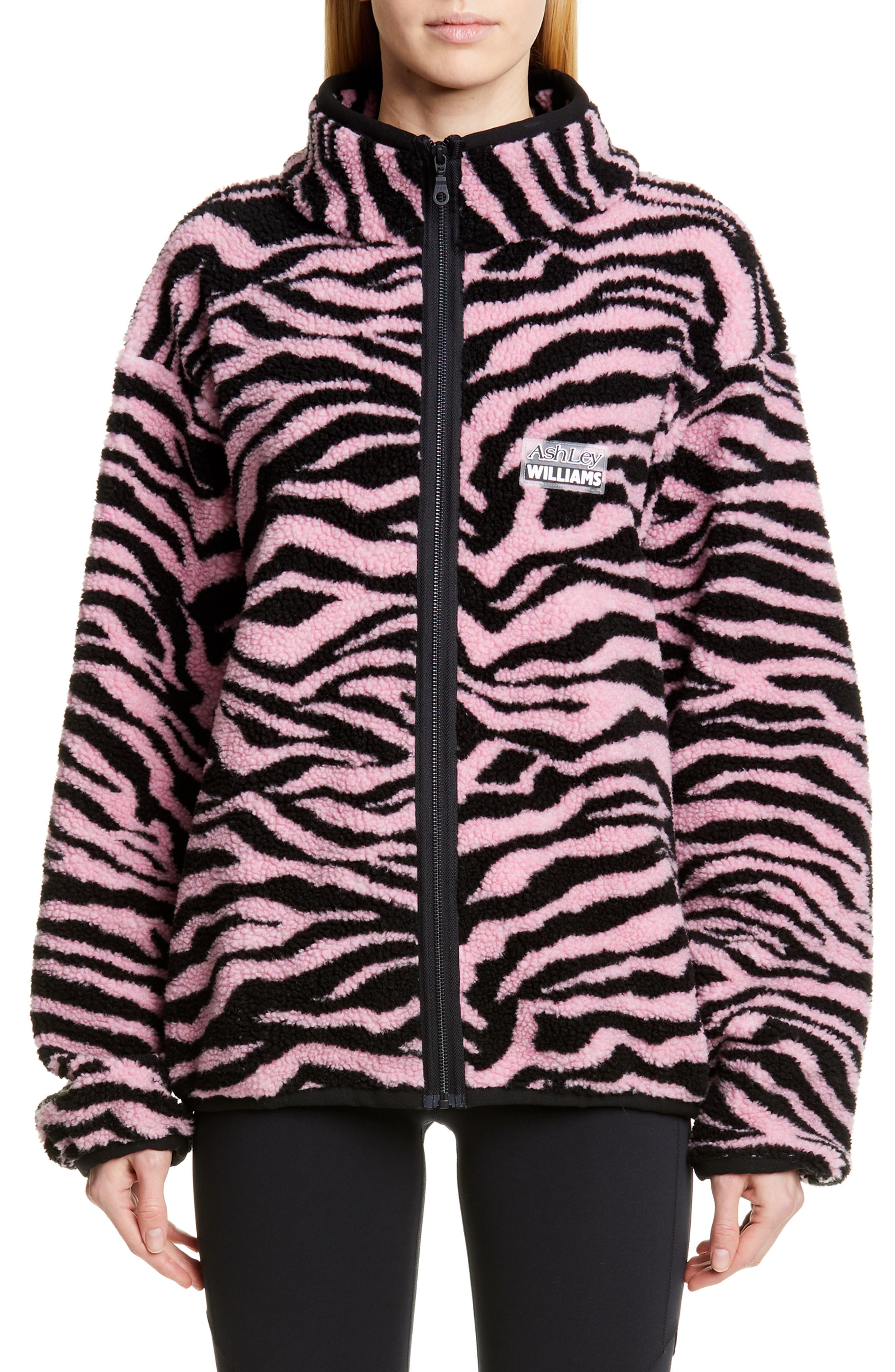 Ashley Williams Juju Tiger Print Fleece Jacket, Pink