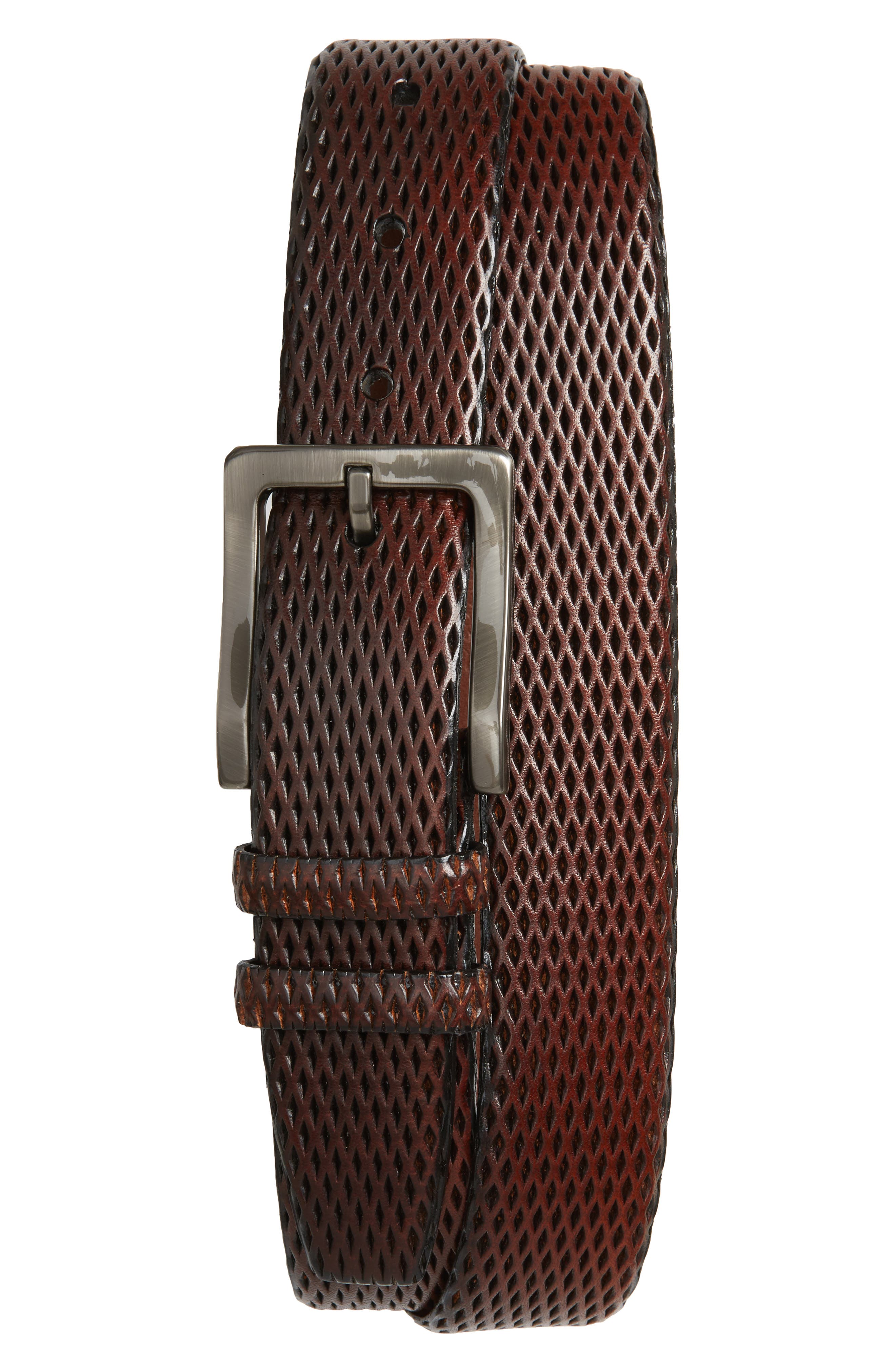 Torino Belts Embossed Leather Belt, Mahogany