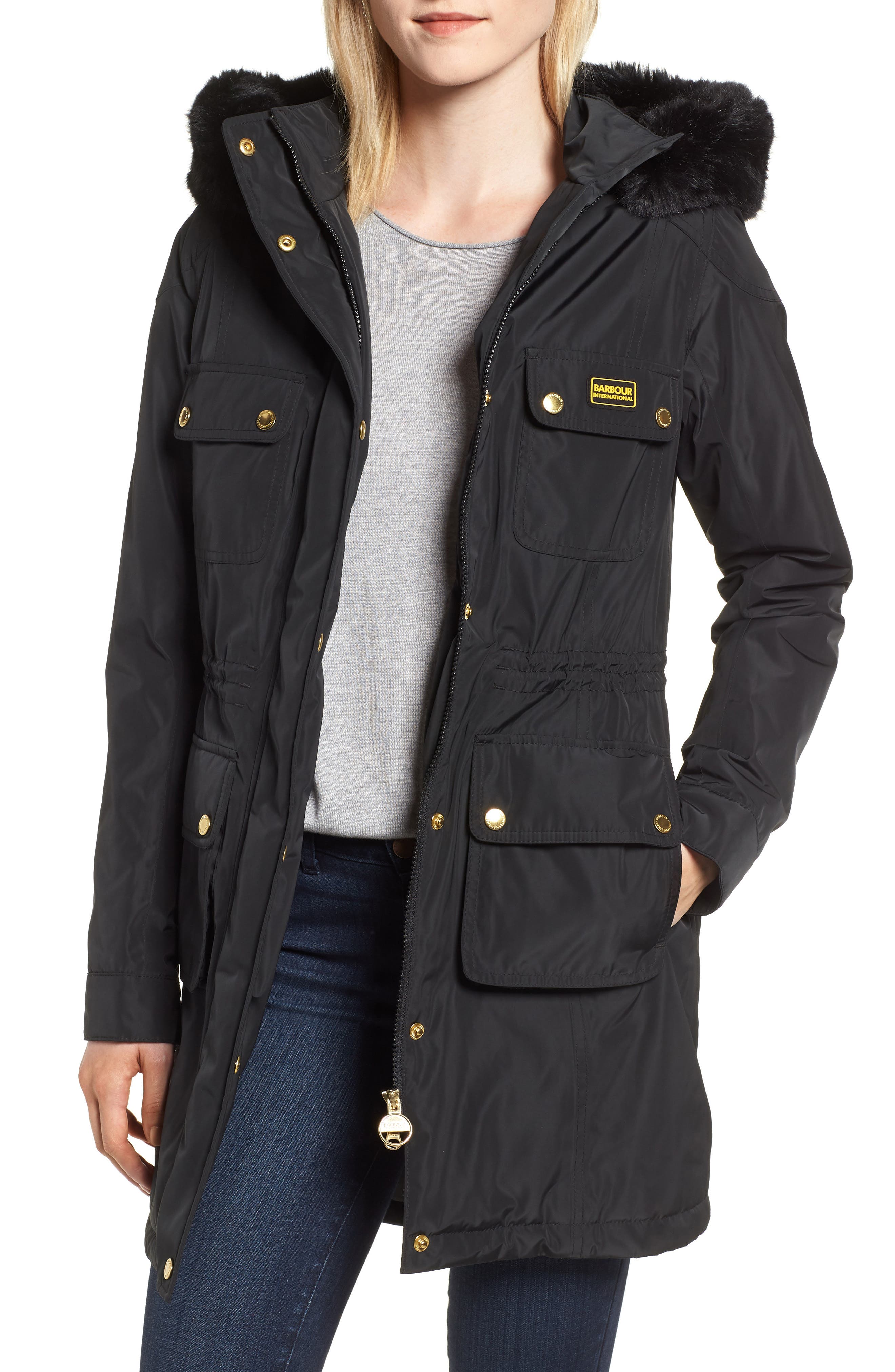 Barbour Imatra Waterproof Jacket With Faux Fur Trim, US / 12 UK - Black