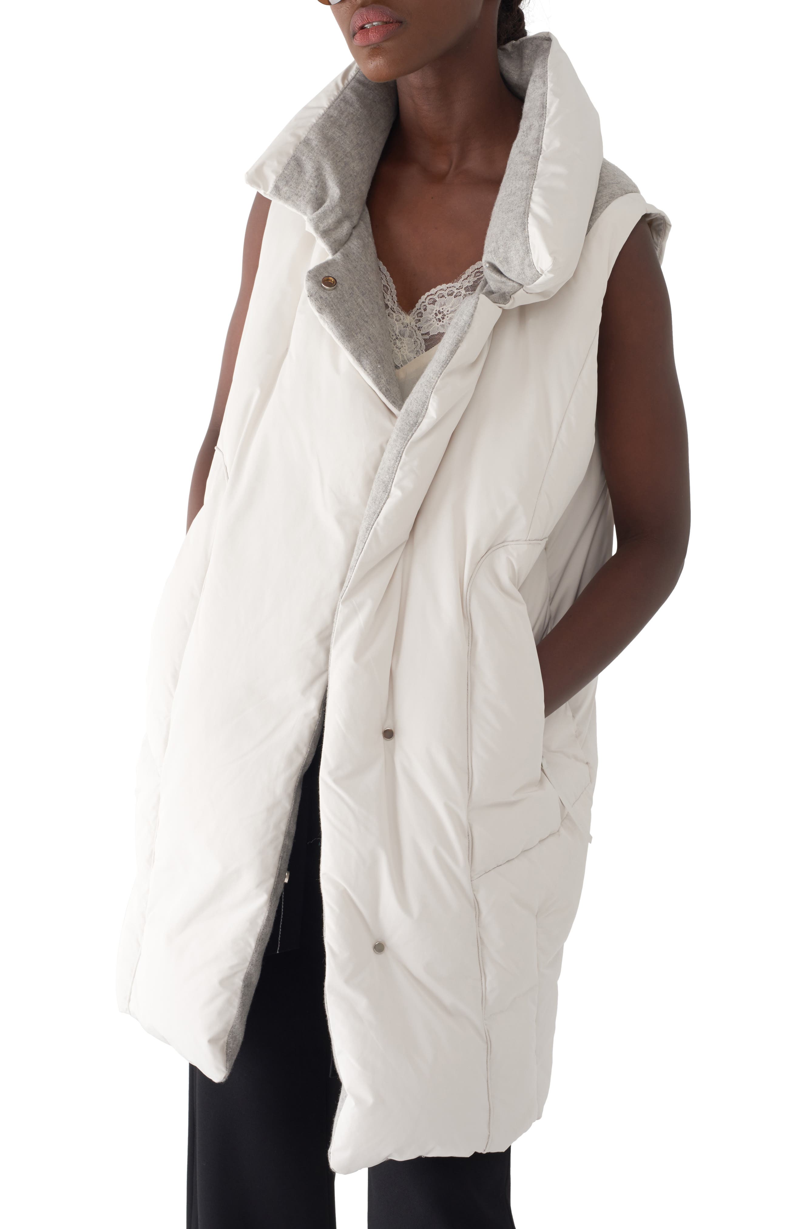 Sosken Elexa Long Quilted Down Vest, White