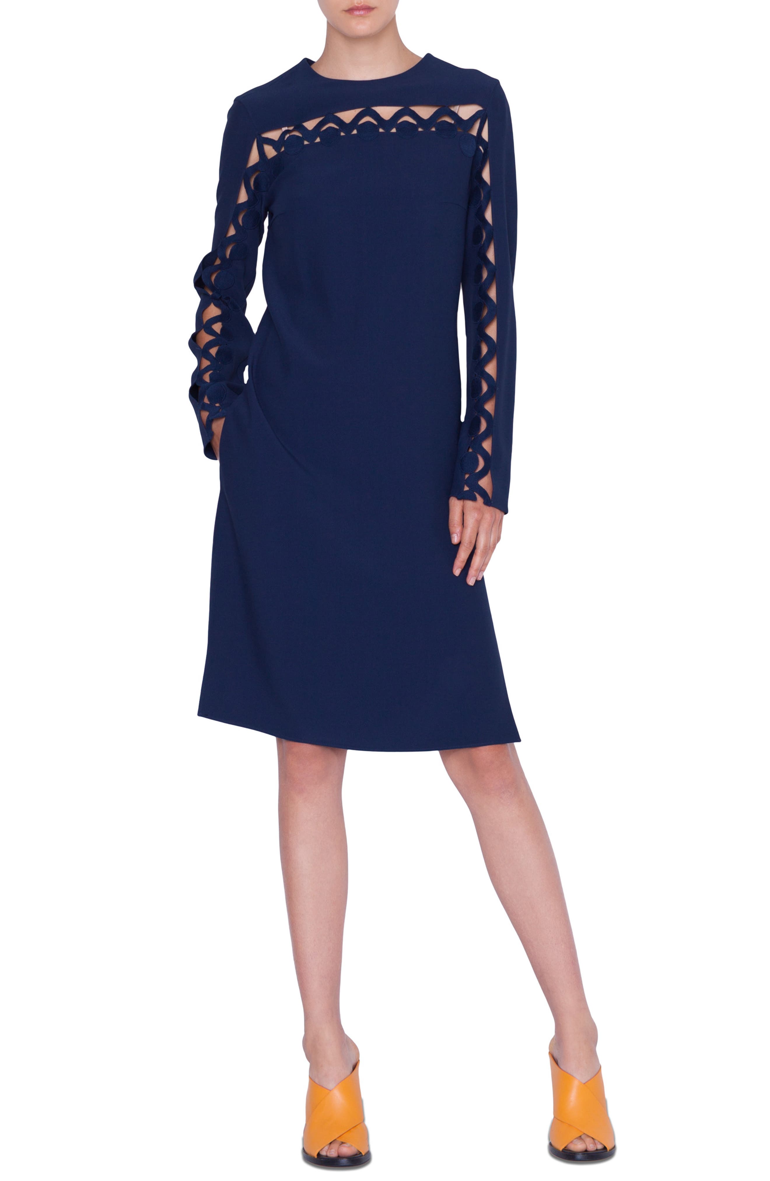 Akris Punto Scallop Wave Cutout Dress, Blue