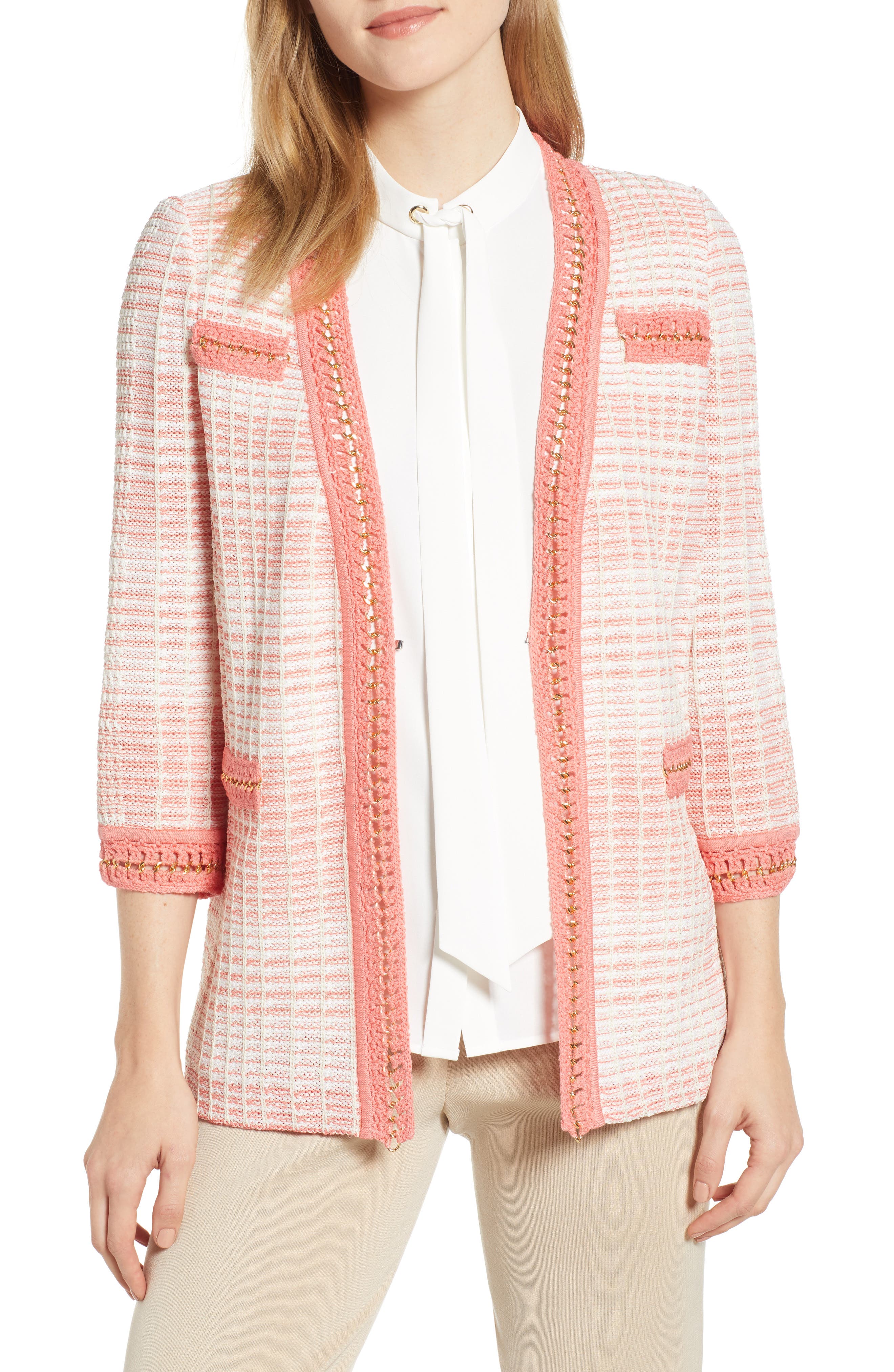 Ming Wang Stripe Knit Jacket, Orange