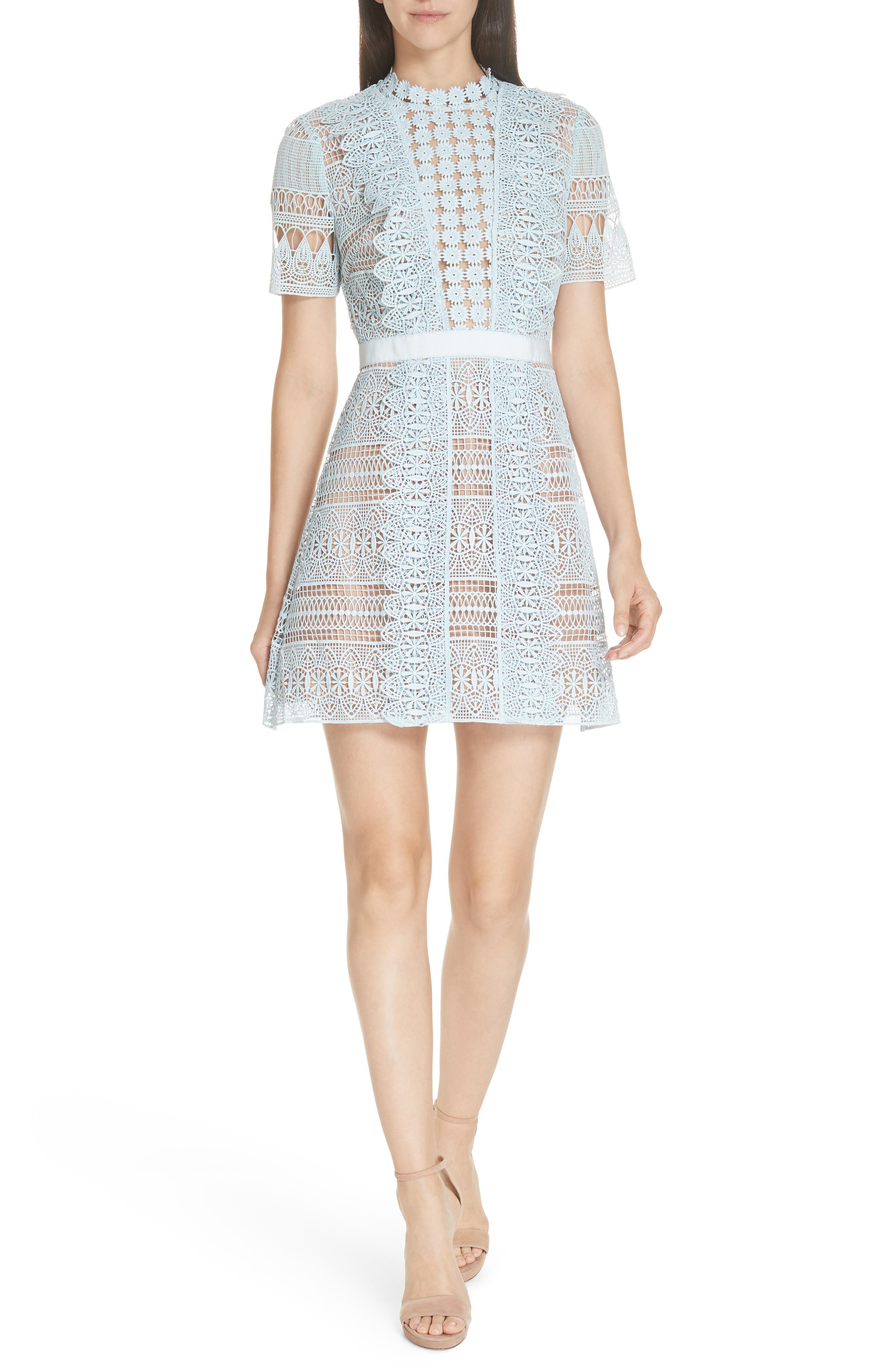Self-Portrait Lace A-Line Minidress, Blue