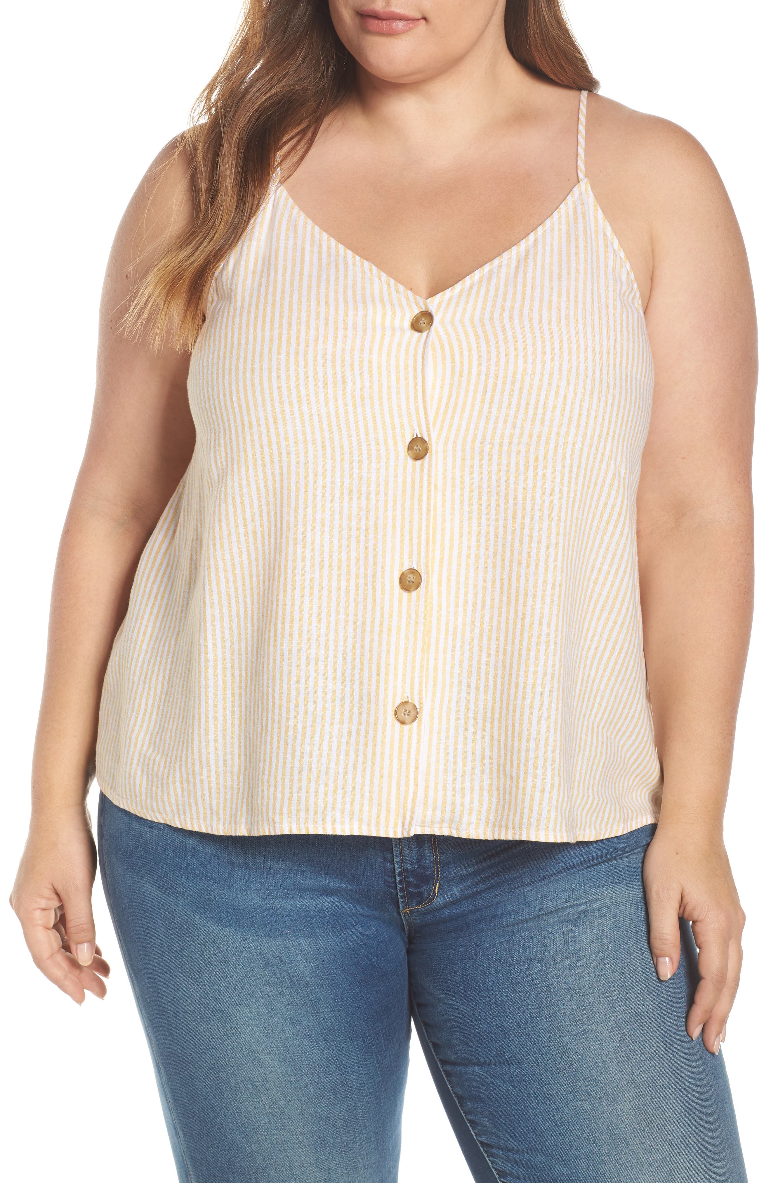 Plus Size Bp. Button Front Linen Blend Camisole Top, Yellow