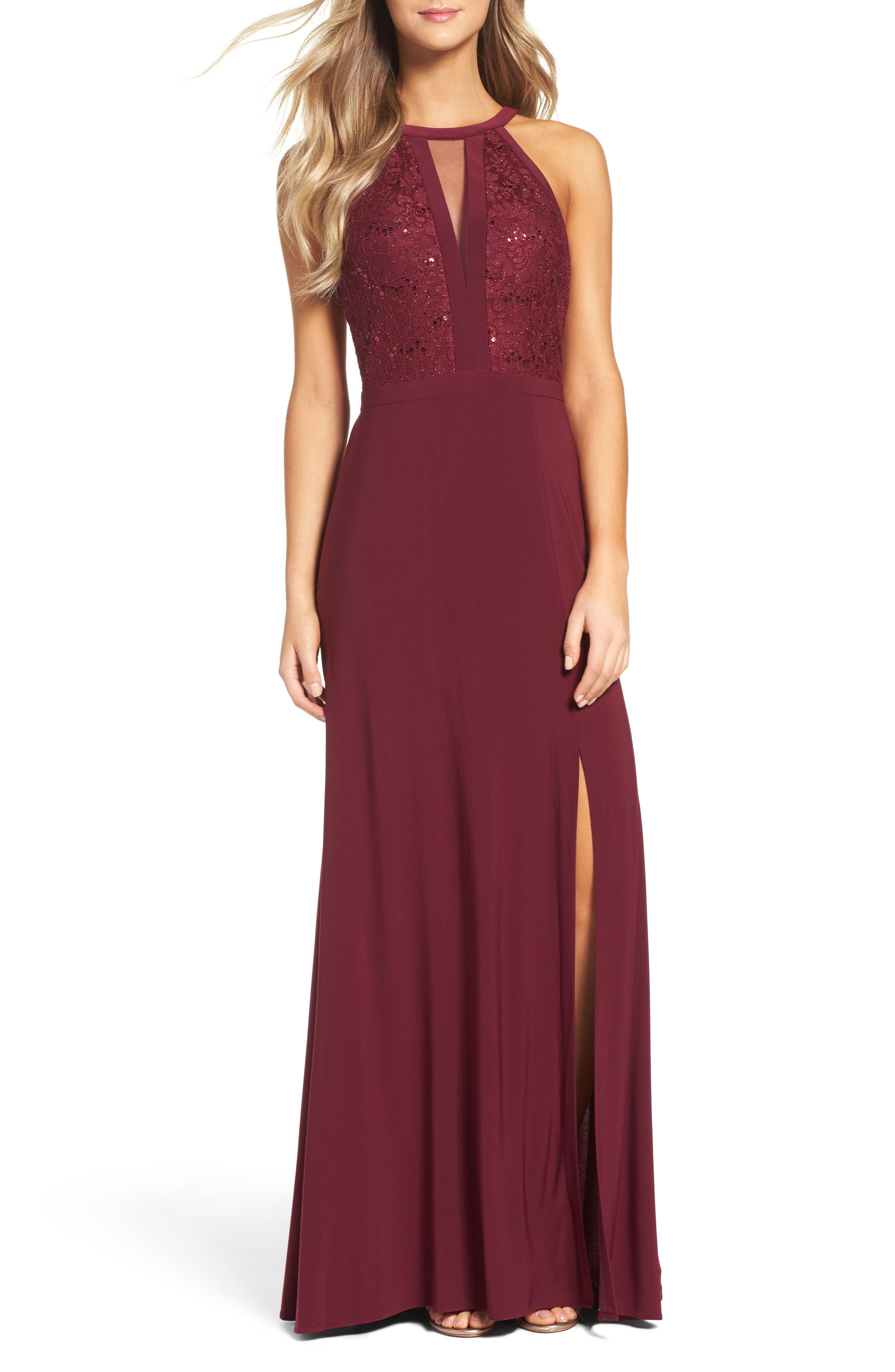 Morgan & Co. Lace & Jersey Gown, /14 - Red