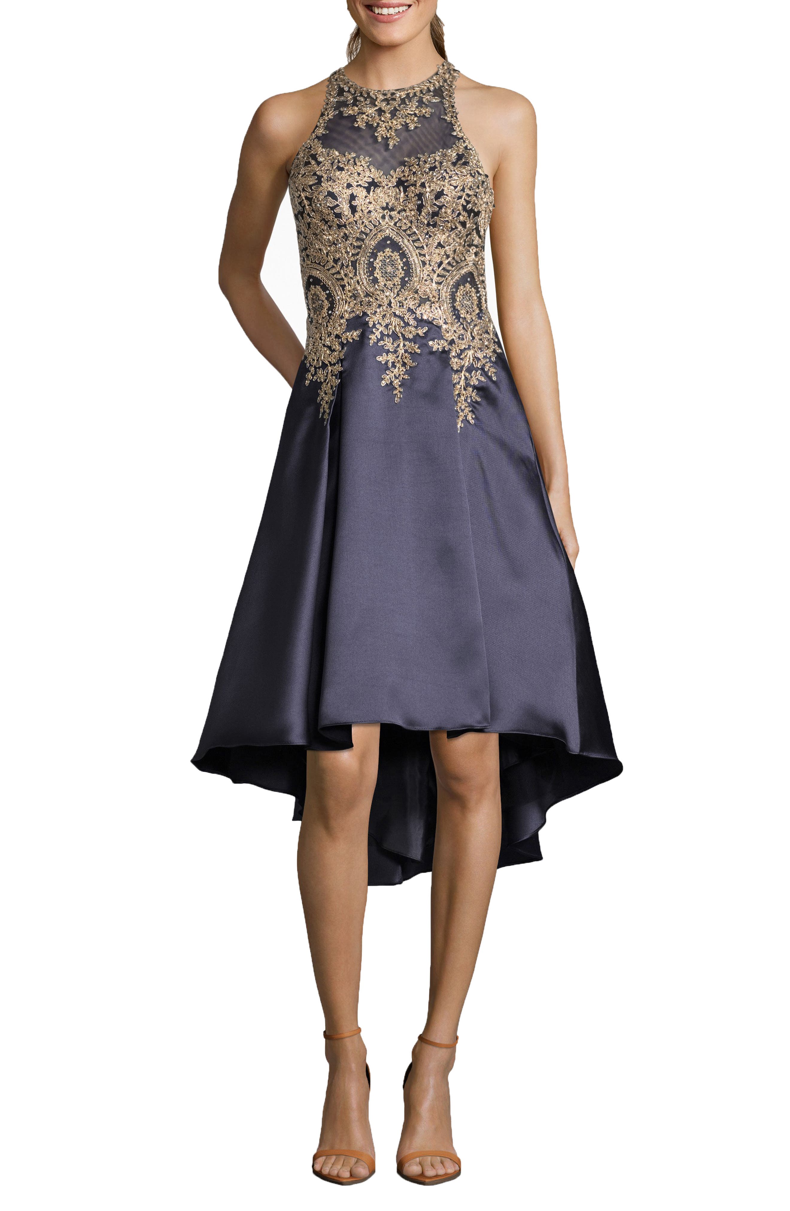 Xscape Embroidered High/low Mikado Cocktail Dress