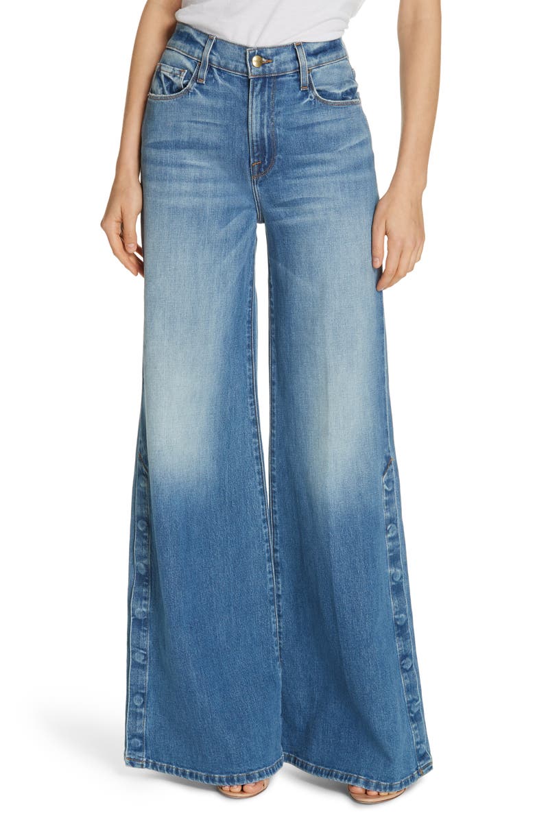 FRAME Le Palazzo Snap Away Hem Wide Leg Jeans (Snow Mass) | Nordstrom