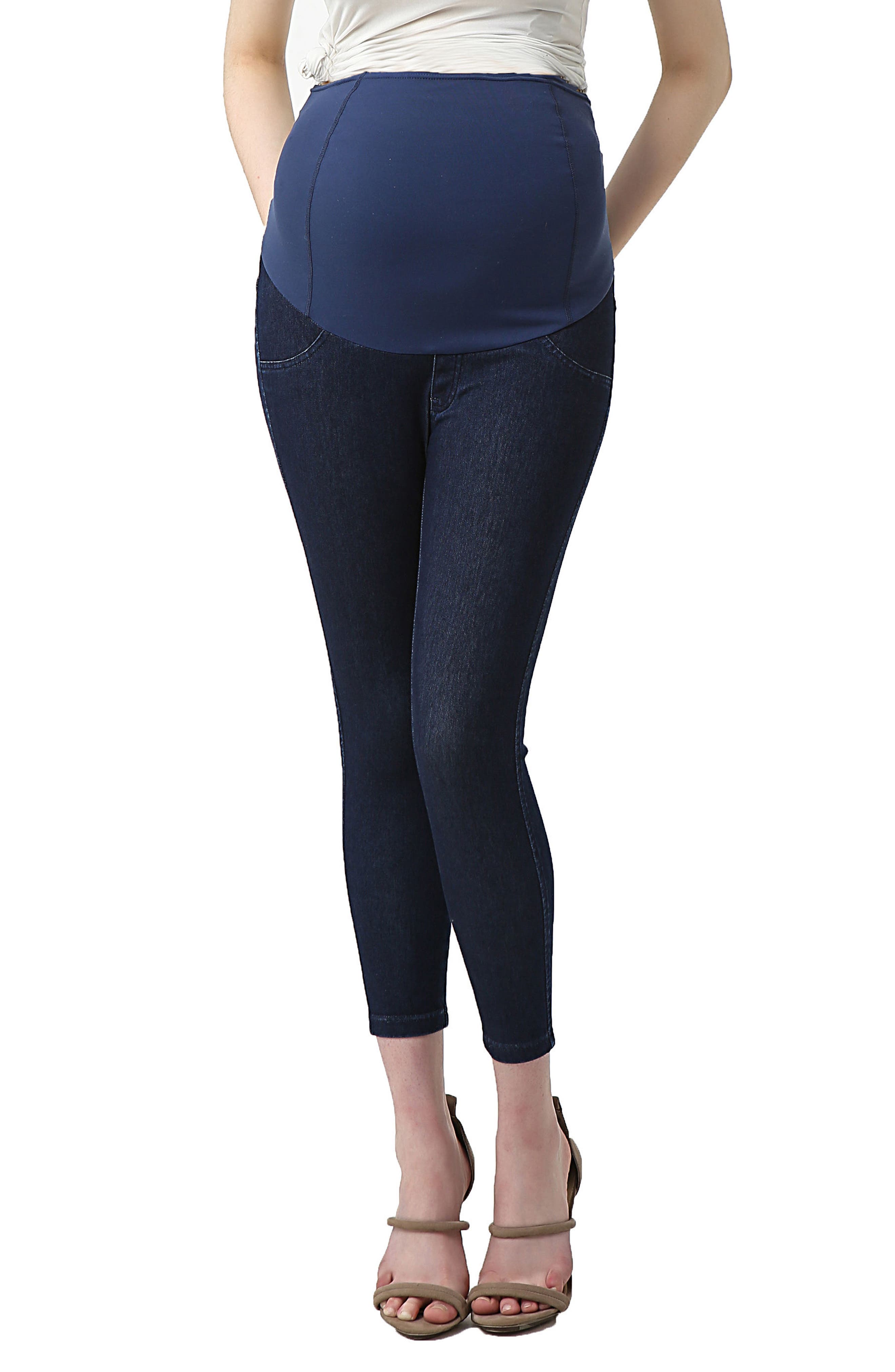 Kimi And Kai Tia Cropped Denim Maternity Leggings, Blue