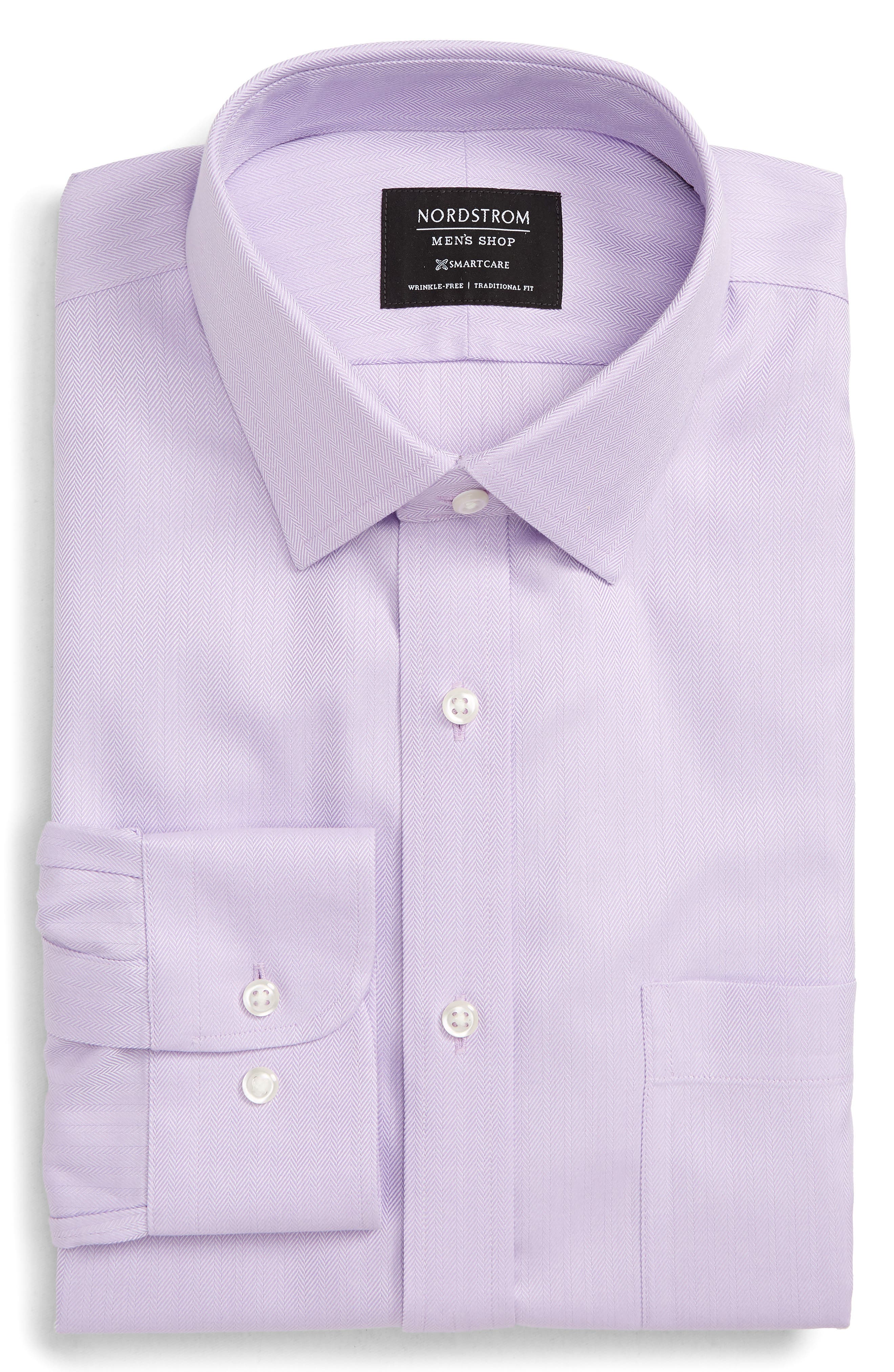 Nordstrom Shop Smartcare(TM) Traditional Fit Herringbone Dress Shirt - Purple