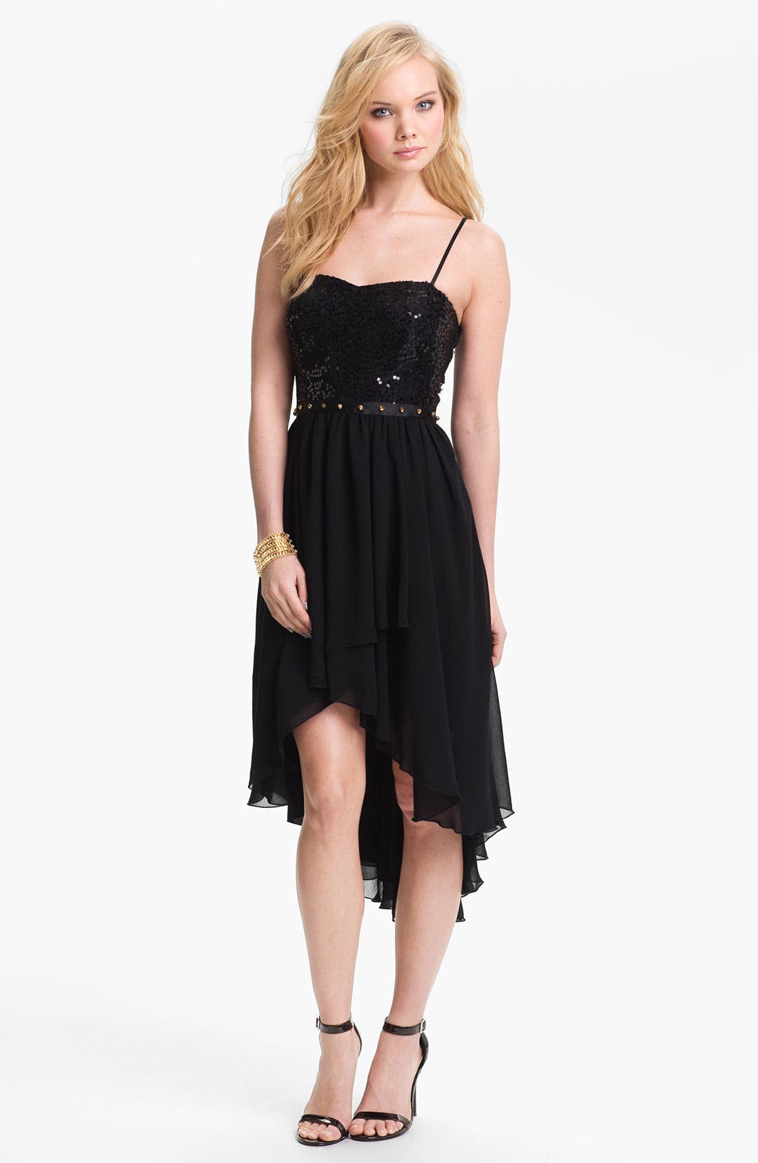 WayIn Studded Waist High/Low Dress (Juniors) Nordstrom