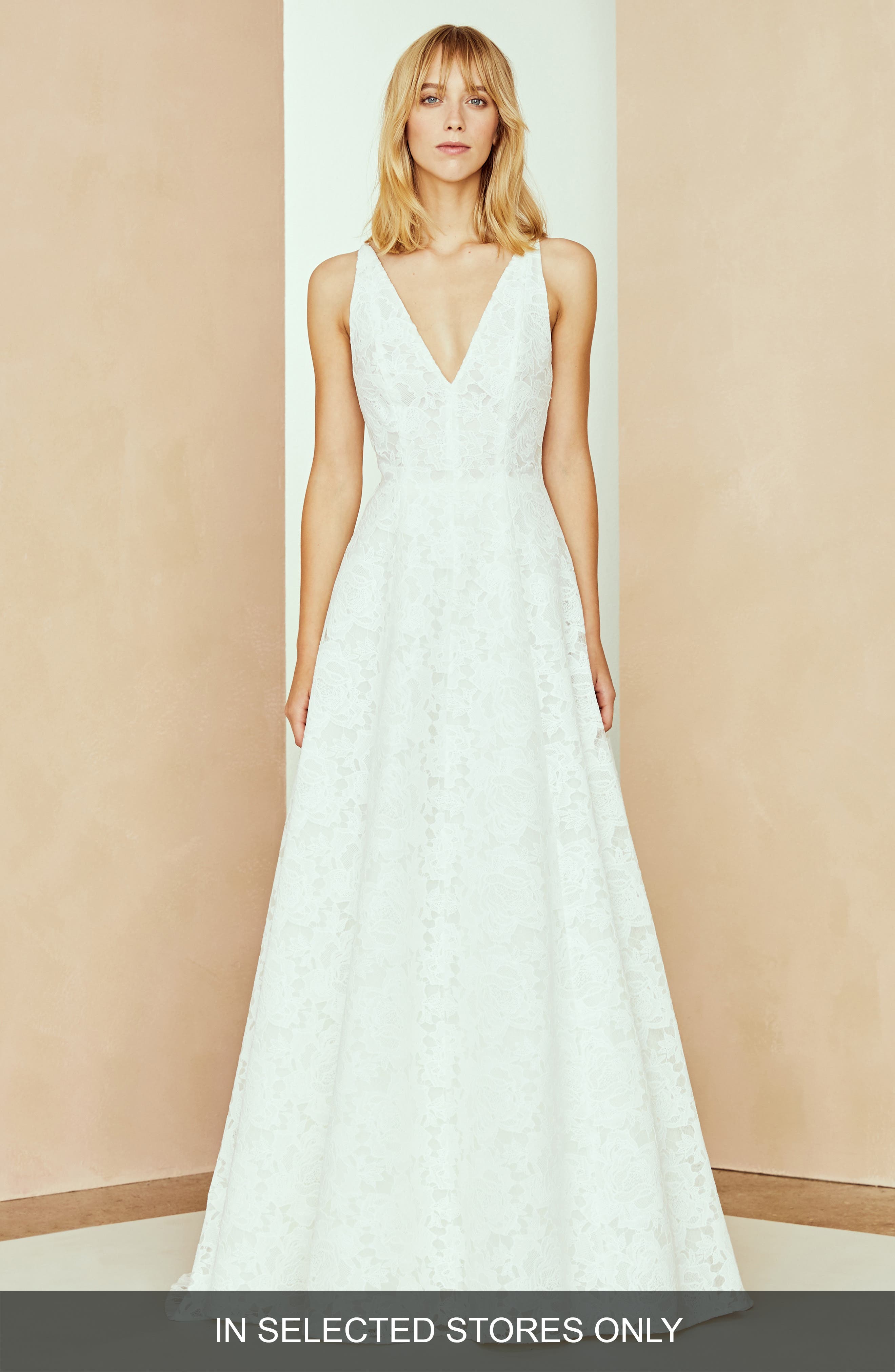 Nouvelle Amsale Channing Lace A-Line Gown, Size - Ivory