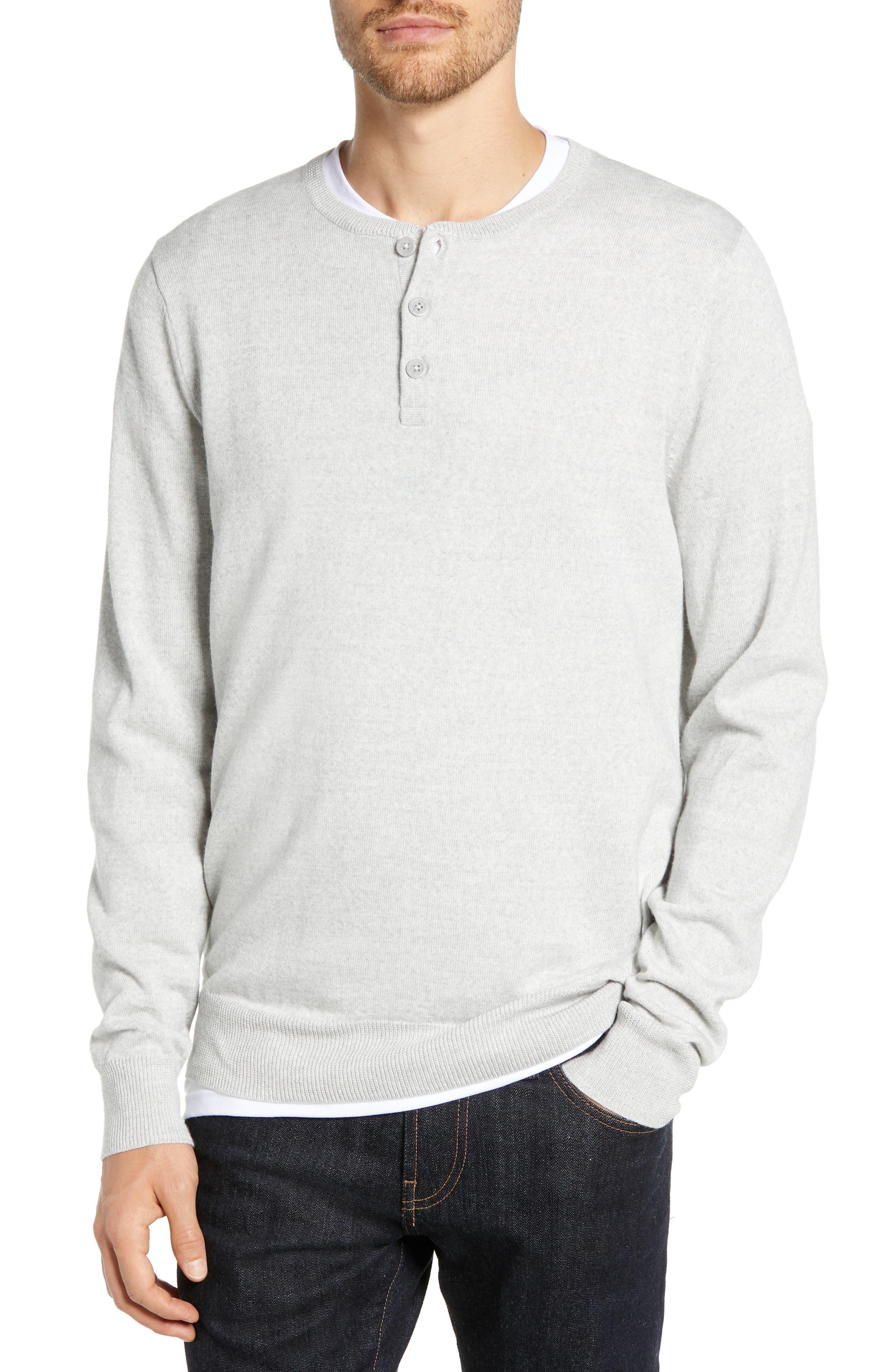 Nordstrom Shop Regular Fit Wool Blend Henley Sweater, Grey