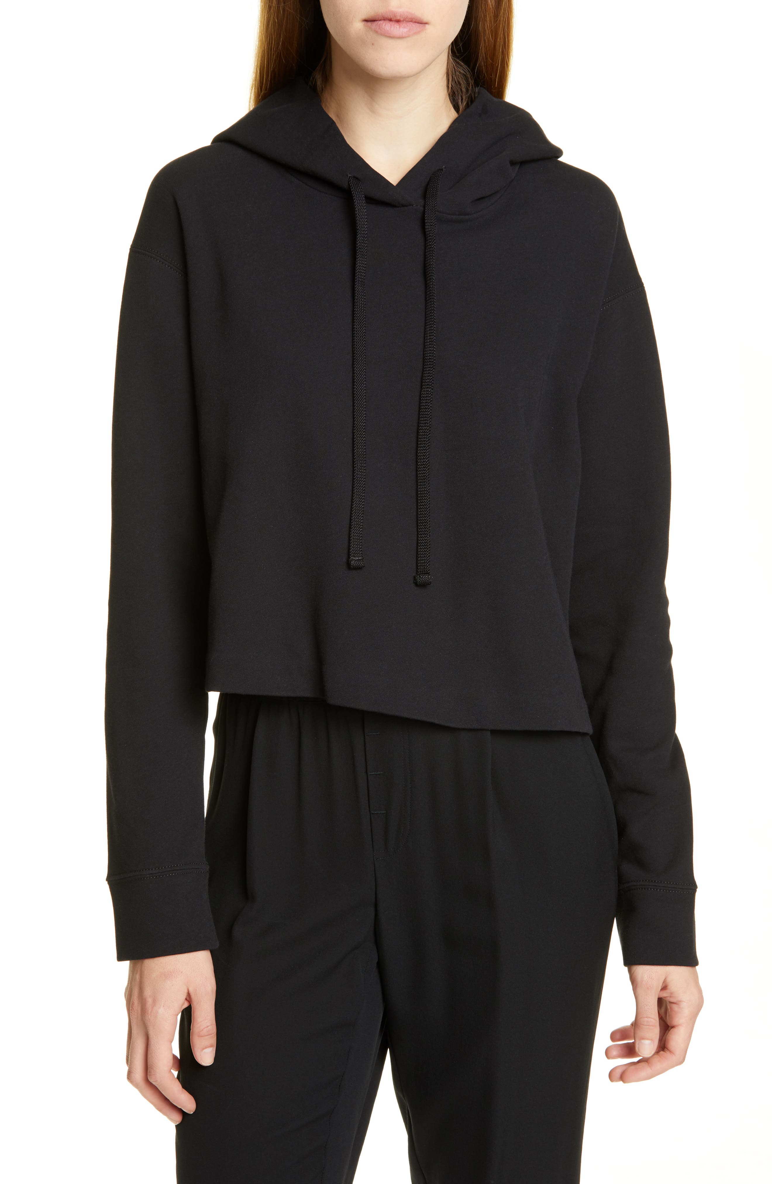 James Perse Flocked Crop Hoodie, Black