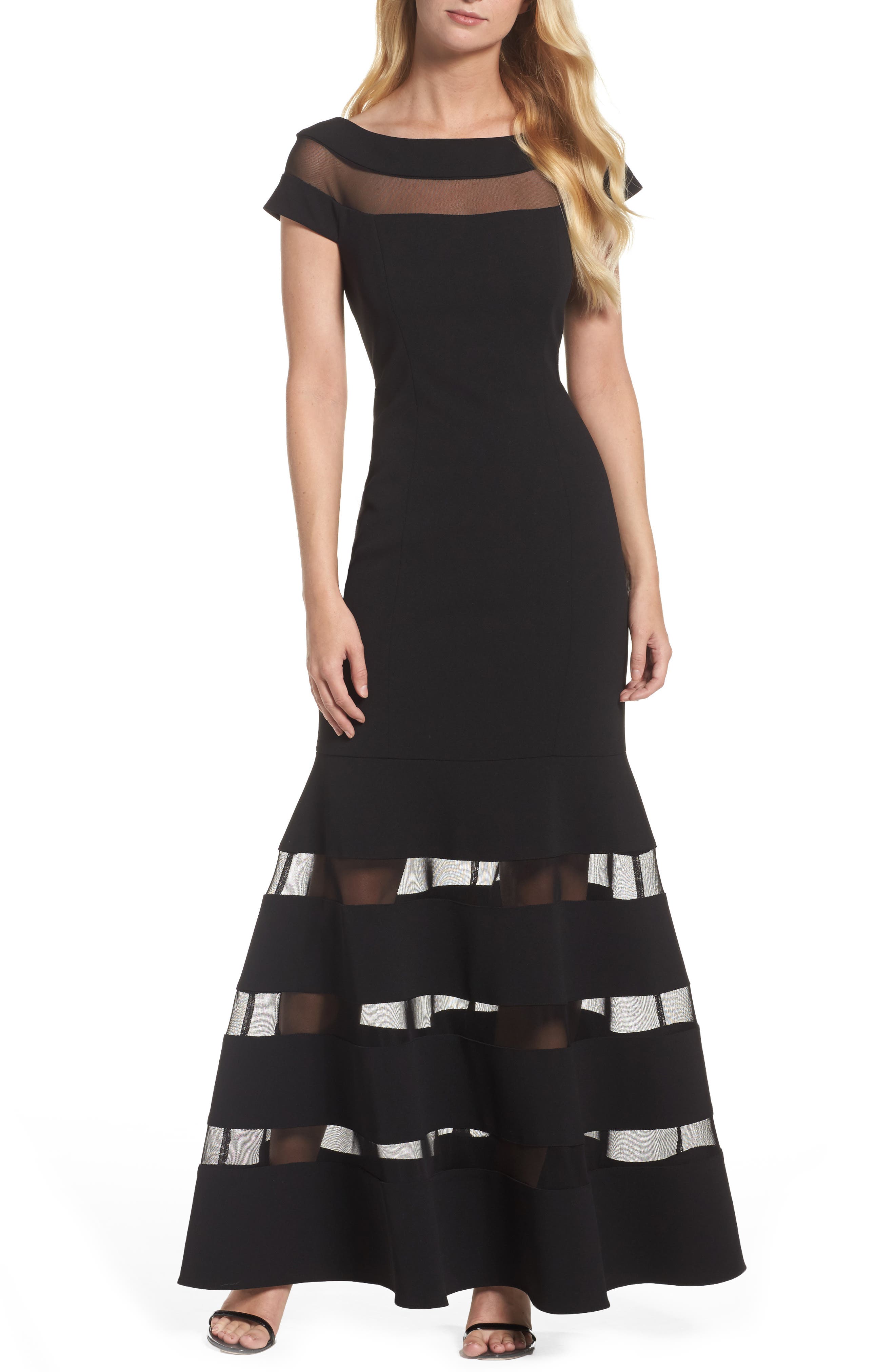 Vince Camuto Illusion Stripe Trumpet Gown
