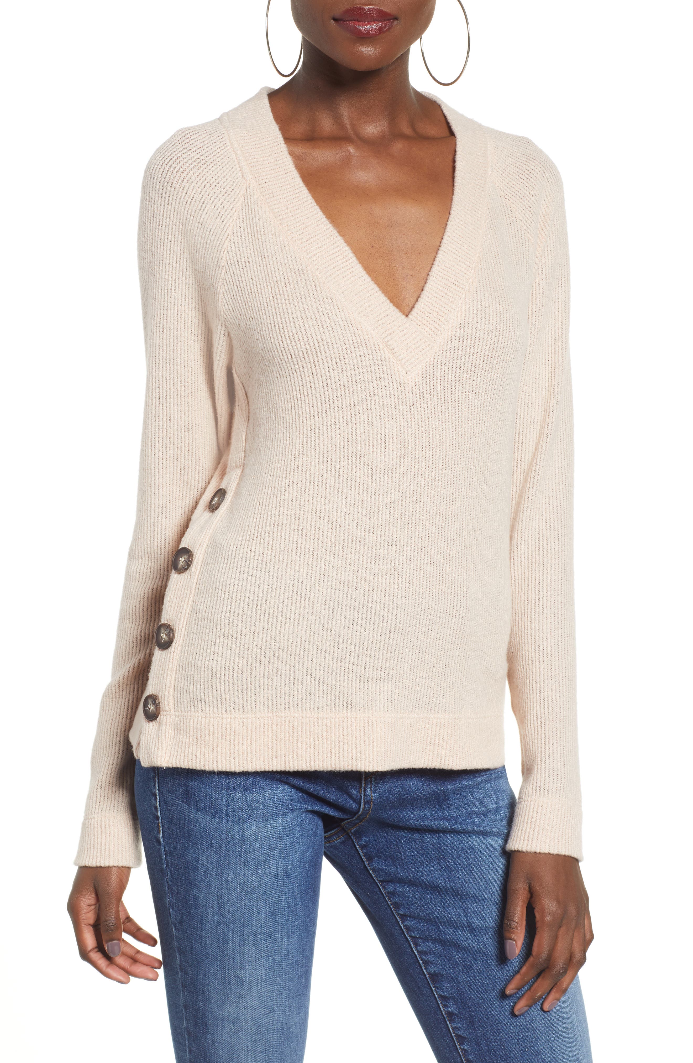 Socialite Side Button Sweater, Pink