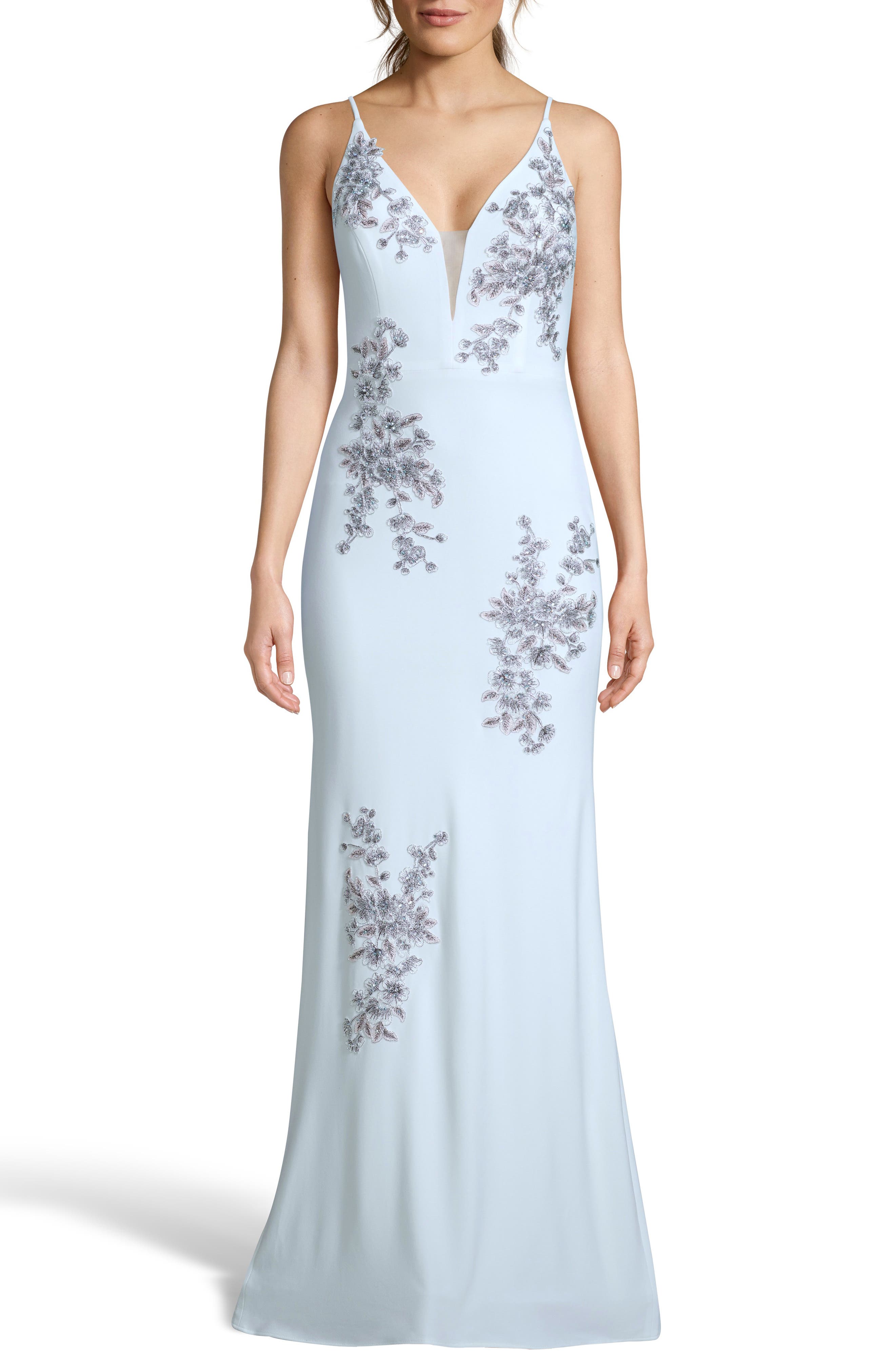 Xscape Beaded Embroidery Evening Dress, Blue