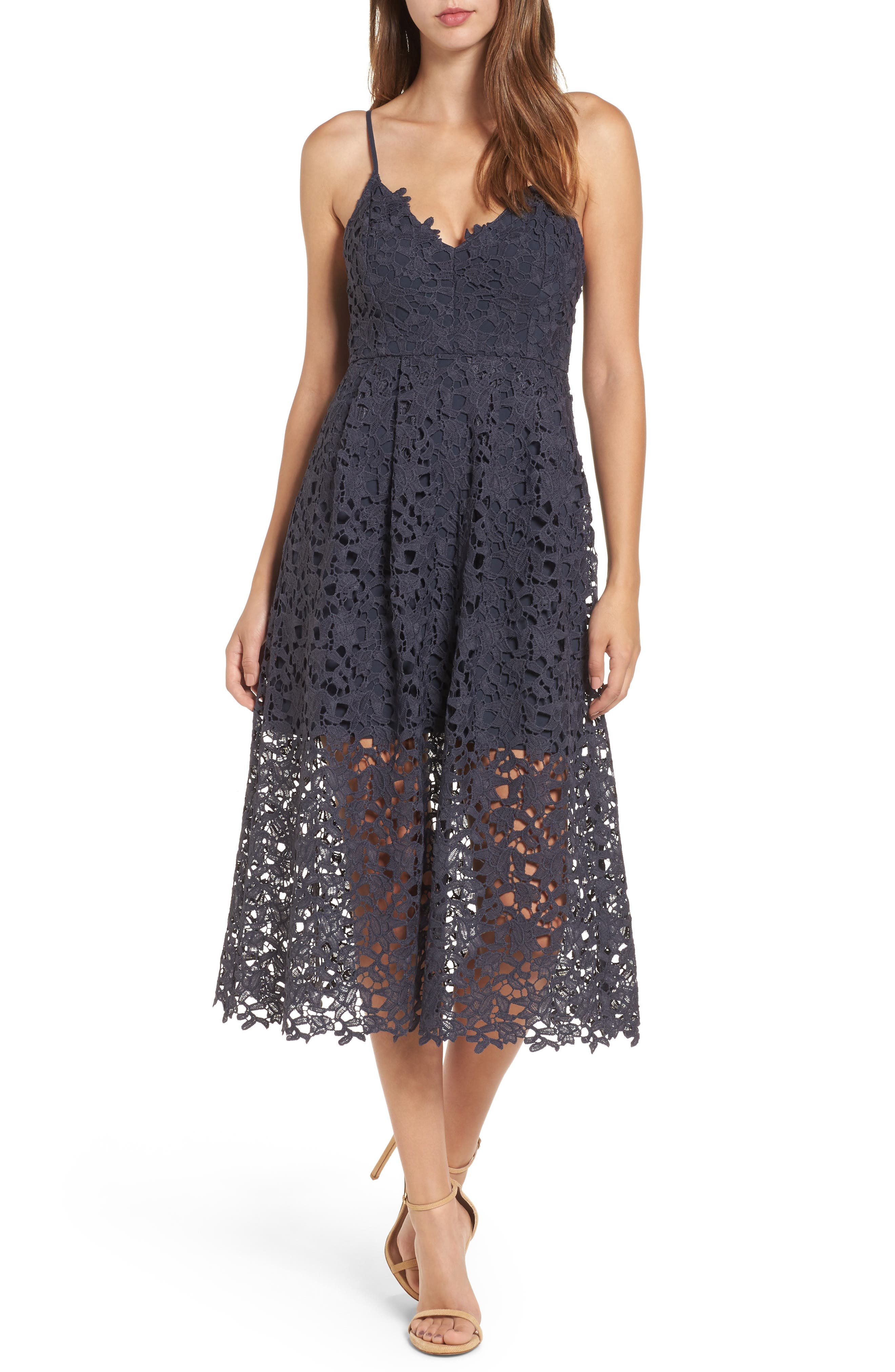 Astr The Label Lace Midi Dress, Blue