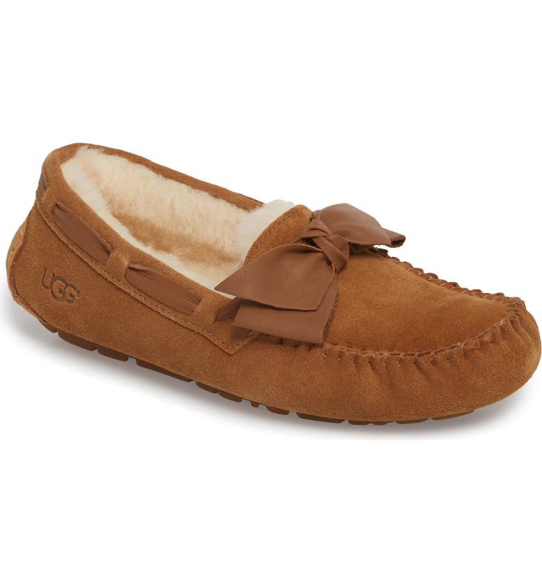 Dakota Bow Slipper, Main, color, CHESTNUT SUEDE
