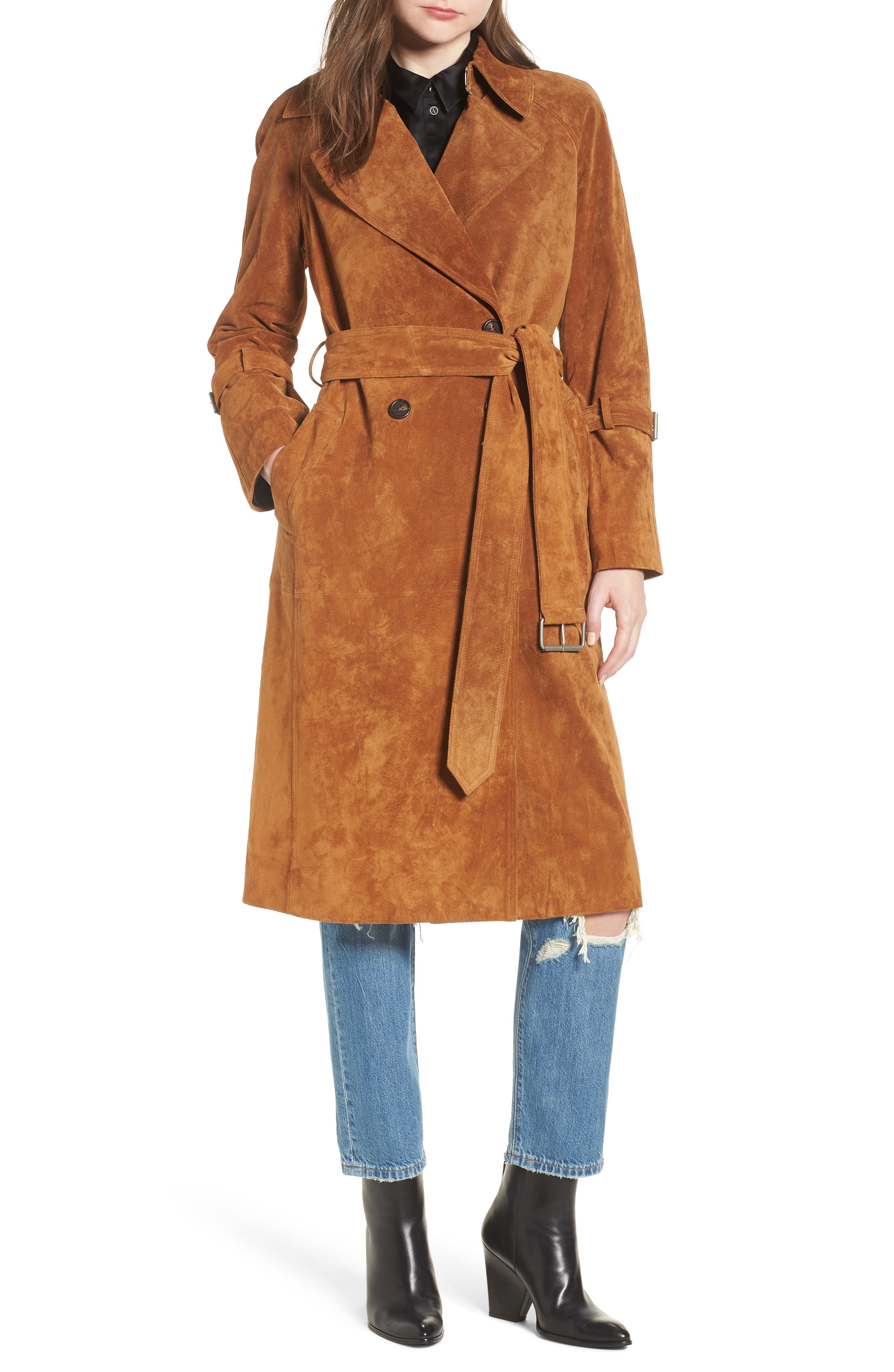 Avec Les Filles Genuine Suede Trench Coat | Nordstrom