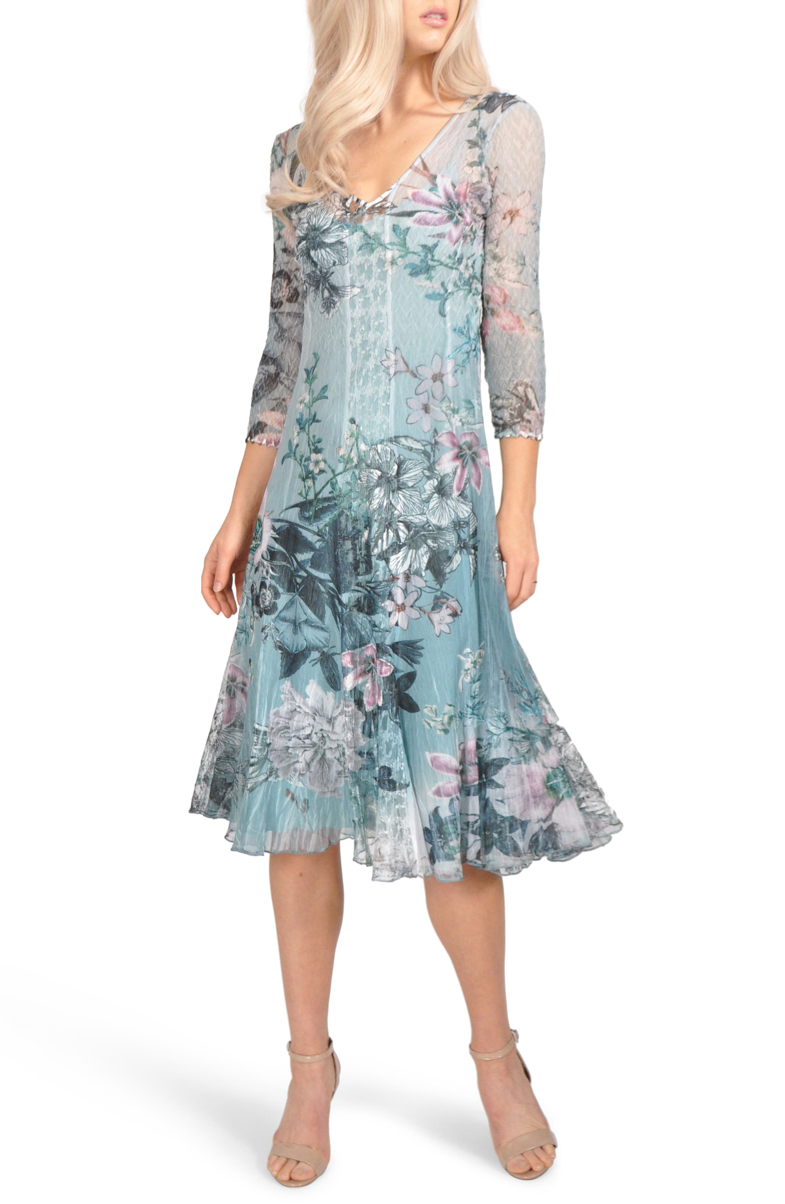 Komarov Floral Chiffon A-Line Dress, Blue
