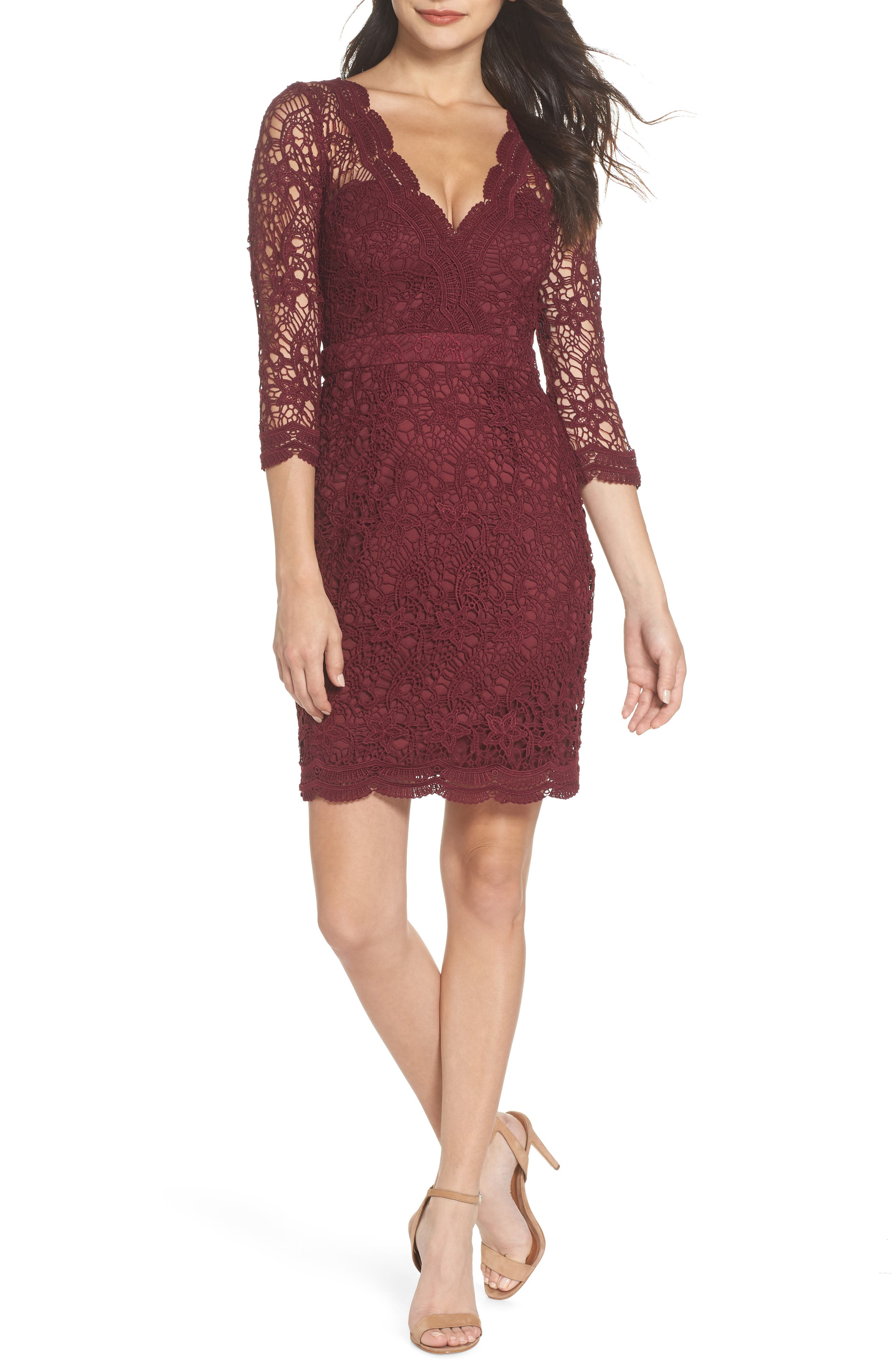 Lulus Lace Cocktail Dress, Burgundy