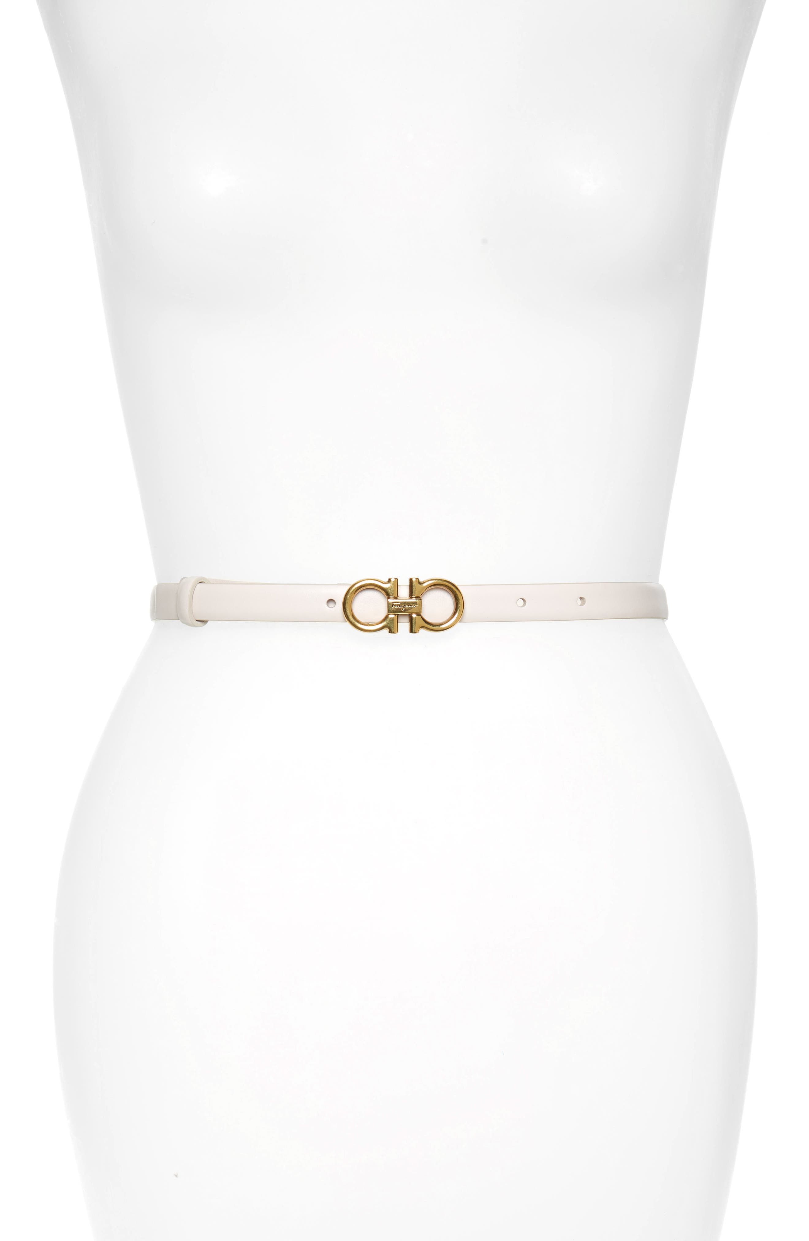 Salvatore Ferragamo X-Small New Gancini Leather Belt, Jasmine Flower
