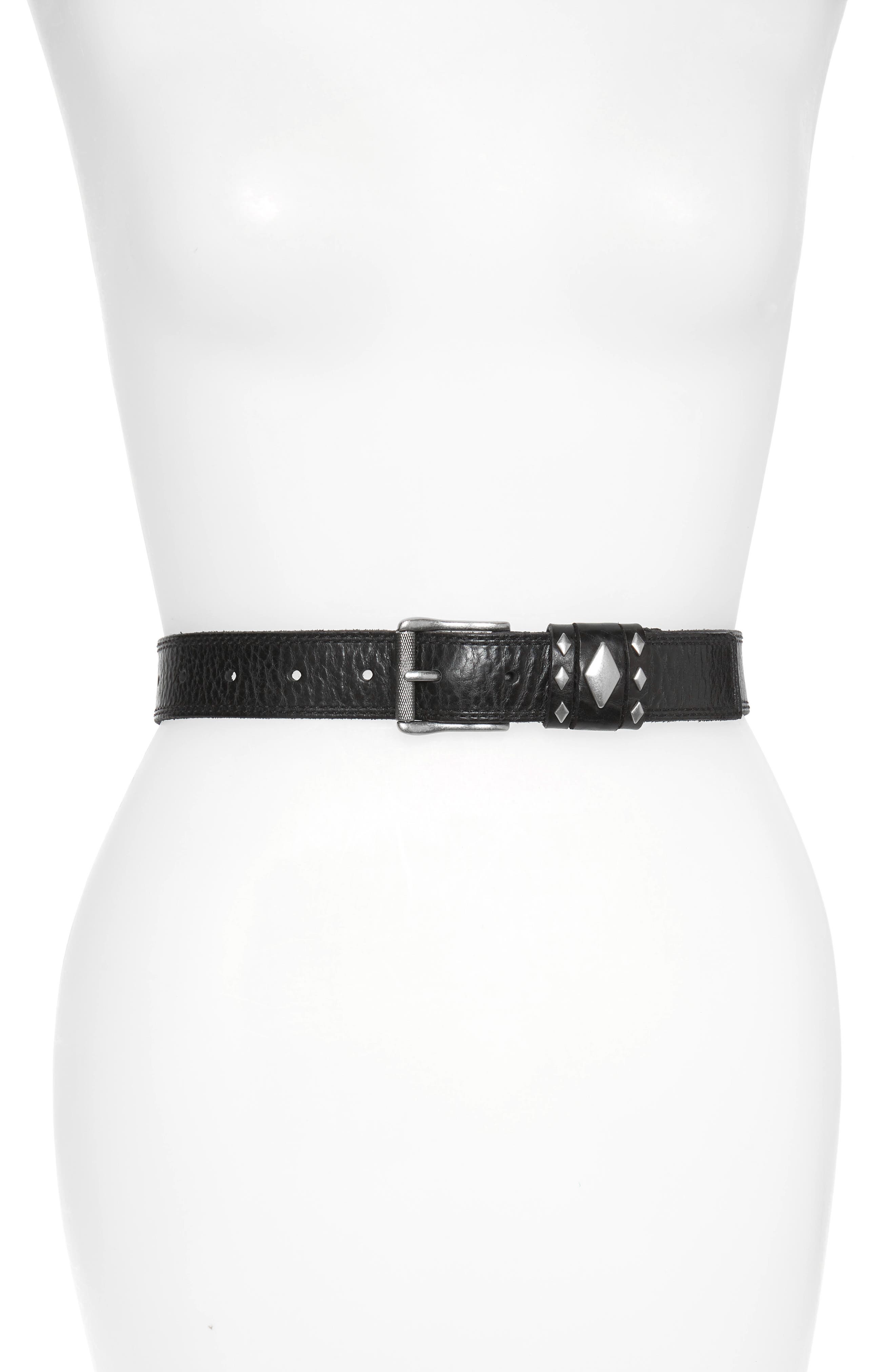 Frye Studded Leather Moto Belt, Black