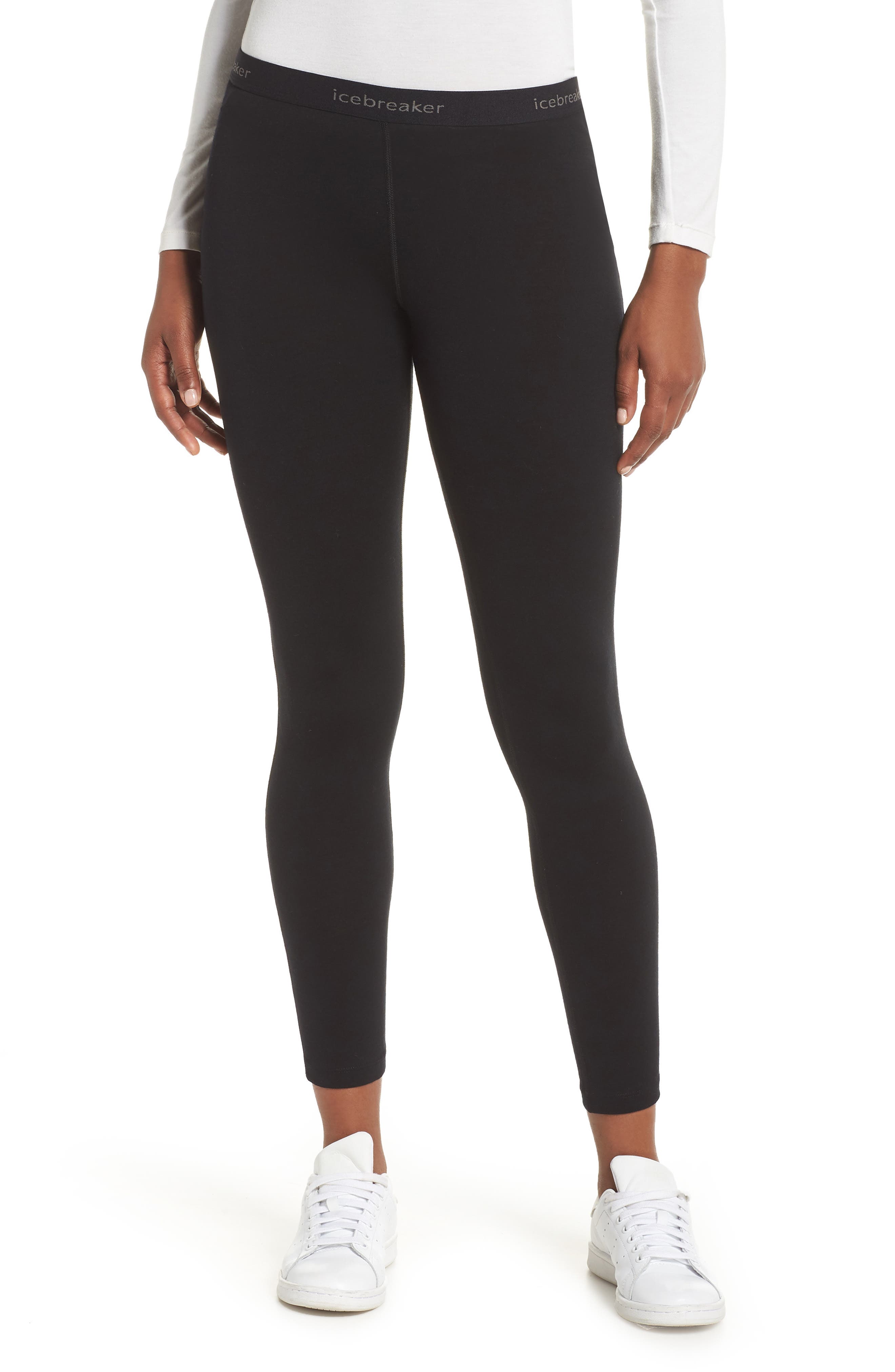Icebreaker Oasis Slim Merino Wool Jersey Base Layer Leggings, Black