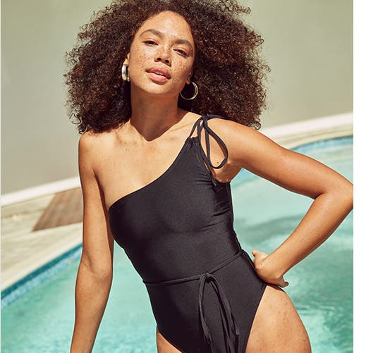 Woman in a one-piece swimsuit.