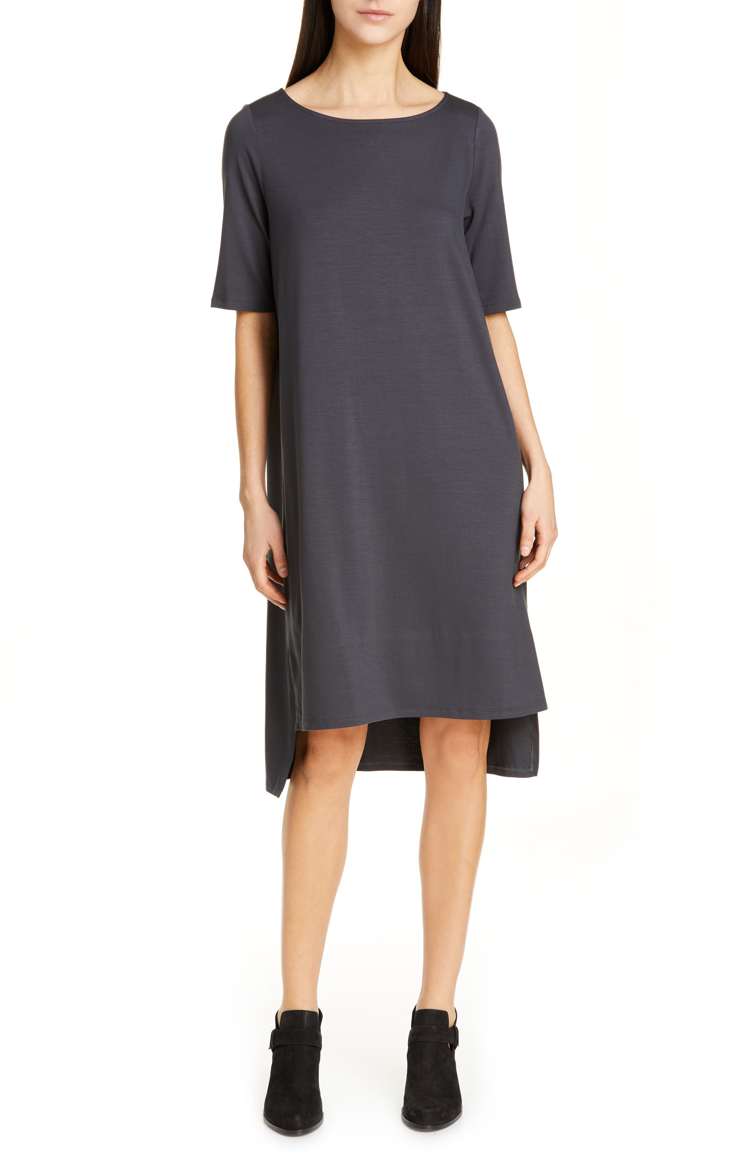 Petite Eileen Fisher High/low Shift Dress, Grey
