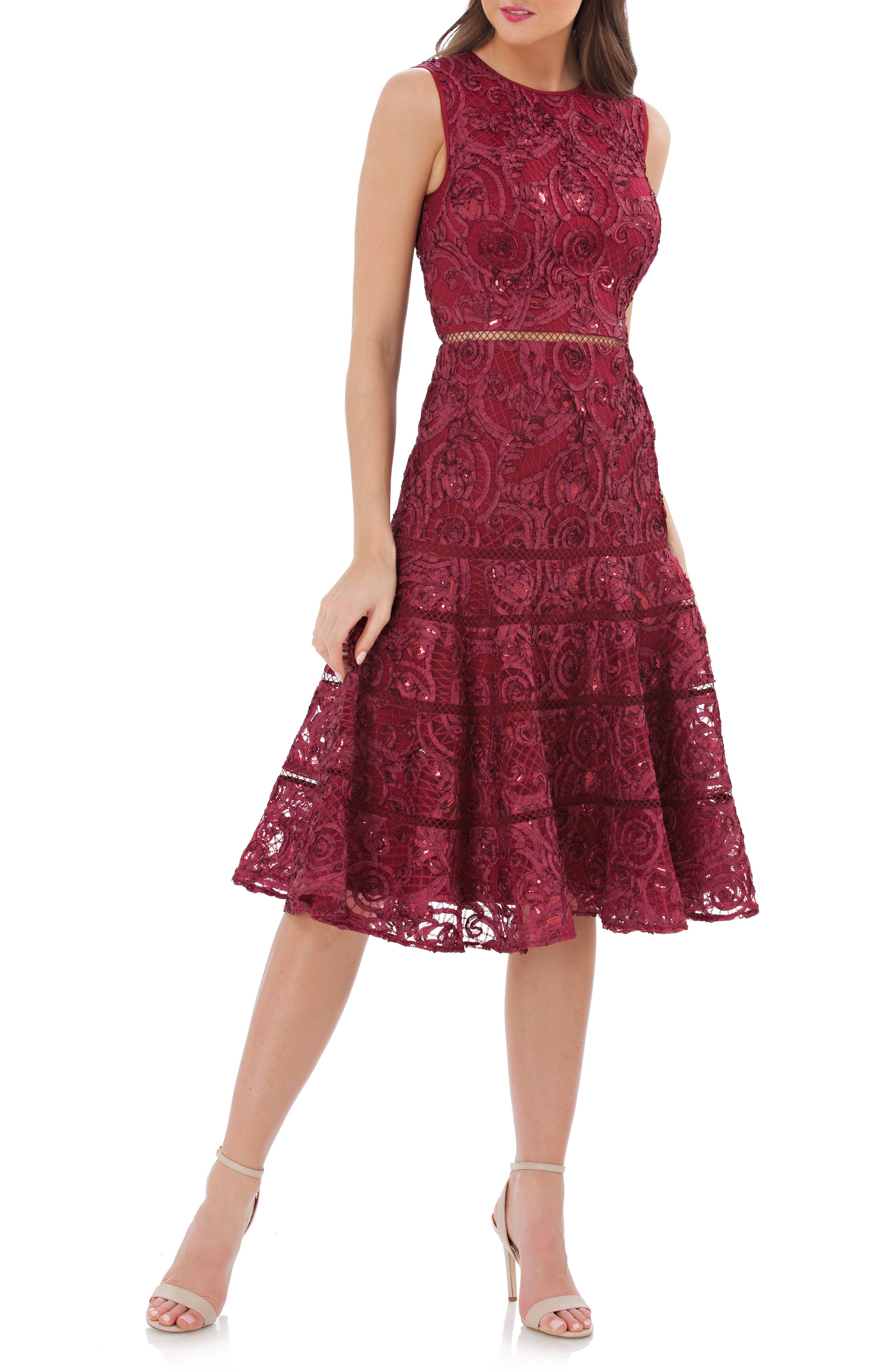 Carmen Marc Valvo Infusion Soutache Fit & Flare Dress, Red
