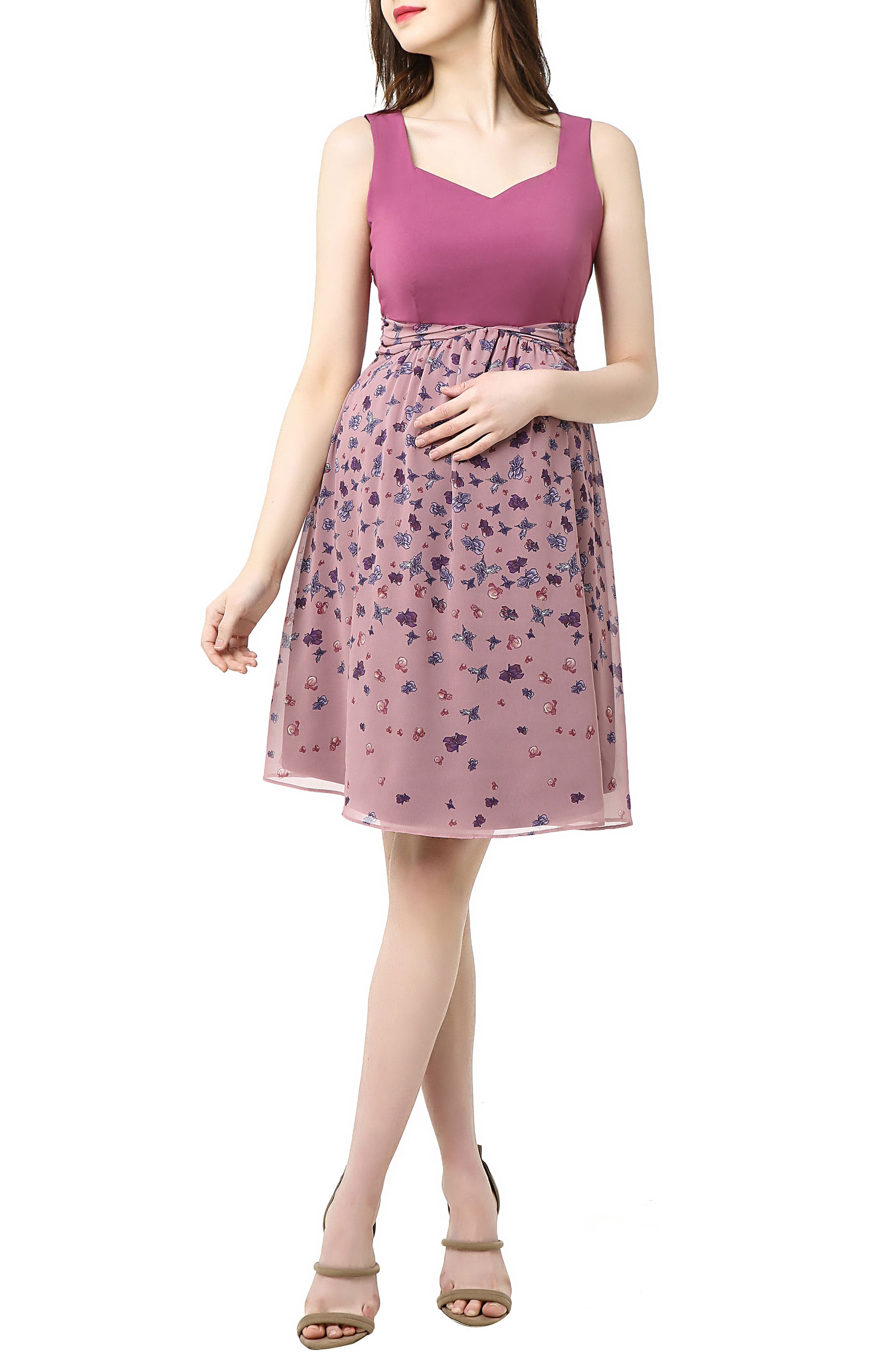 Kimi And Kai Libby Print Skirt Maternity Dress, Pink