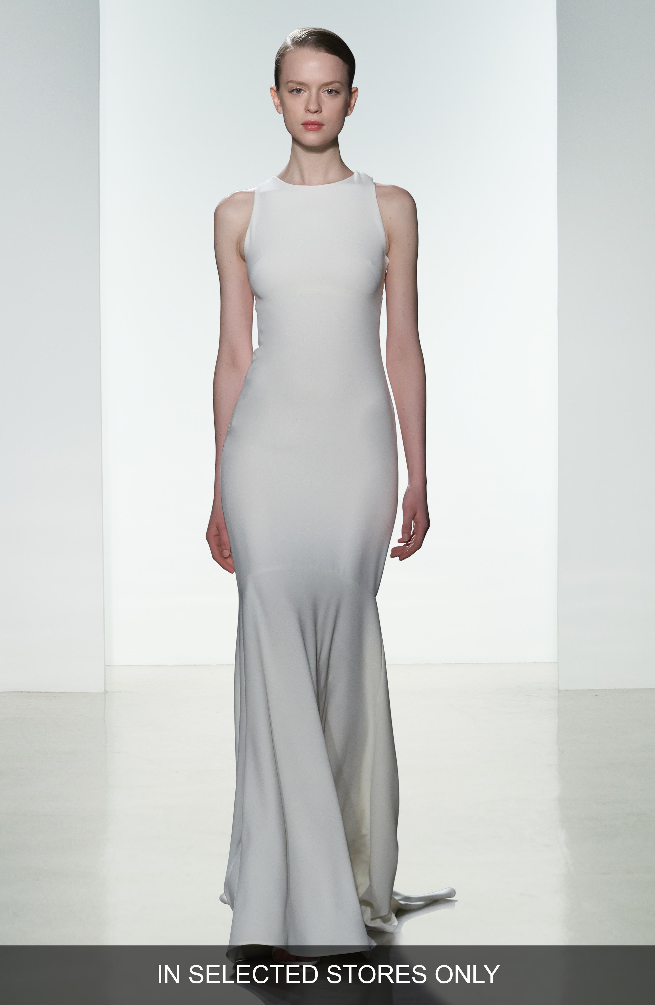 Amsale Brody Embellished Back Crepe Mermaid Gown