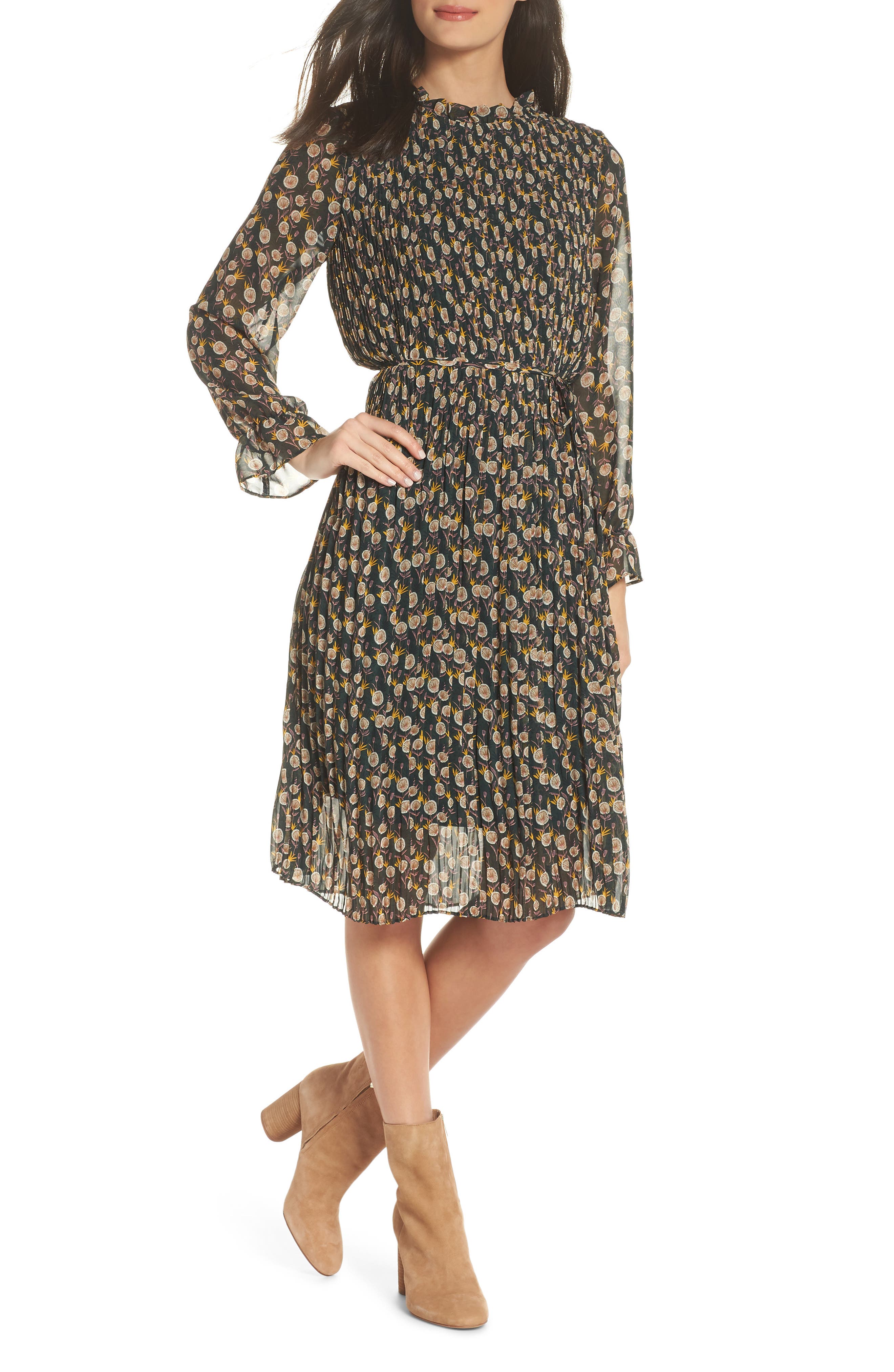 Sam Edelman High Neck Pleated Peasant Dress
