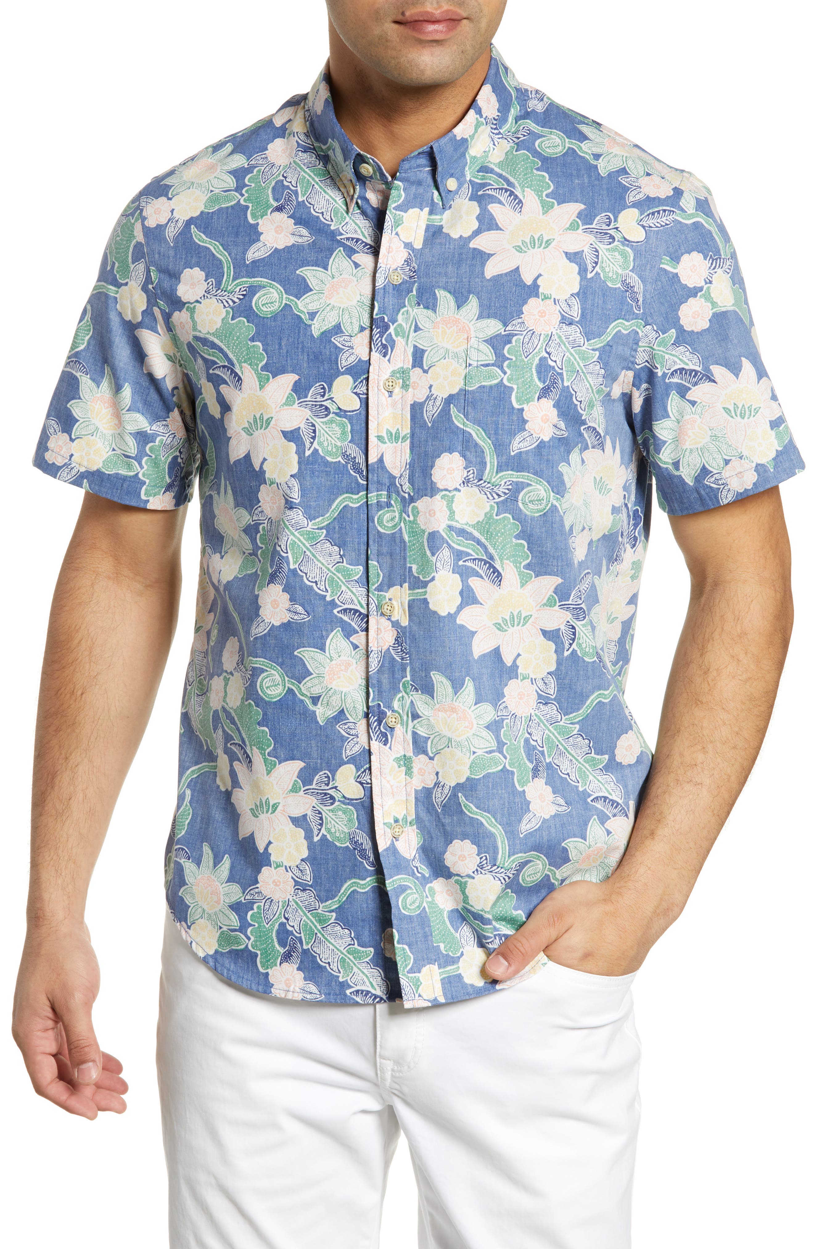 Reyn Spooner Mahaloha Patterned Sport Shirt, Blue