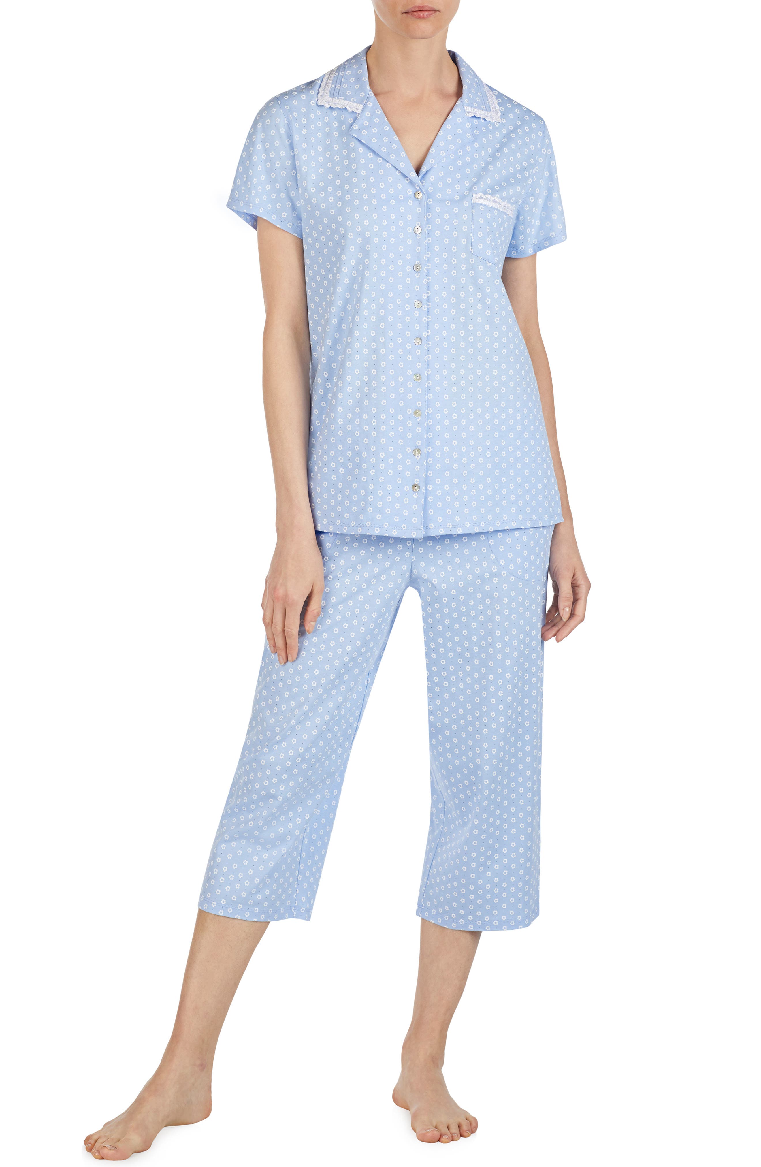 Eileen West Cropped Jersey Pajamas, Blue