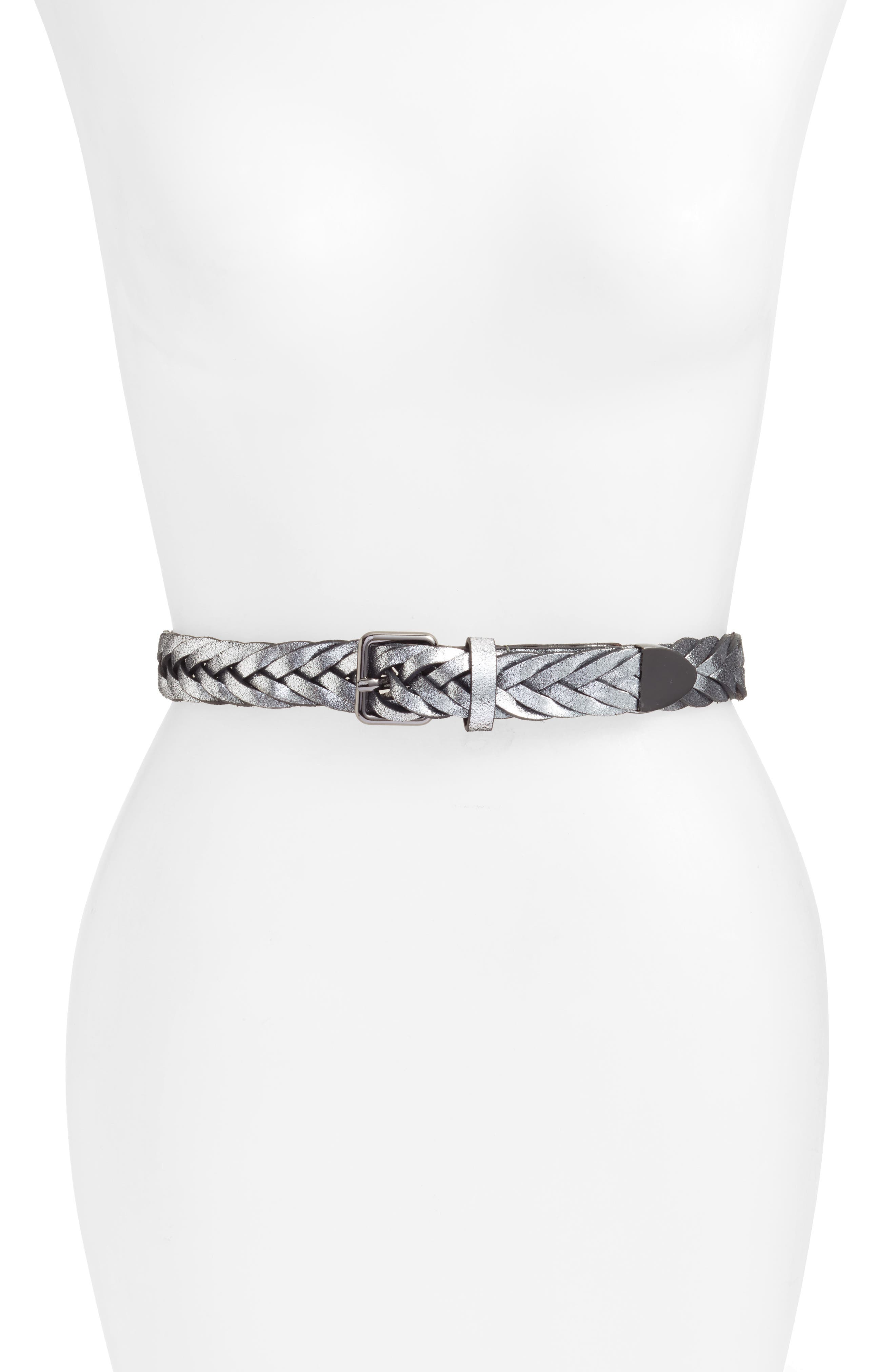Rebecca Minkoff Braided Leather Belt, Gunmetal / Gunmetal