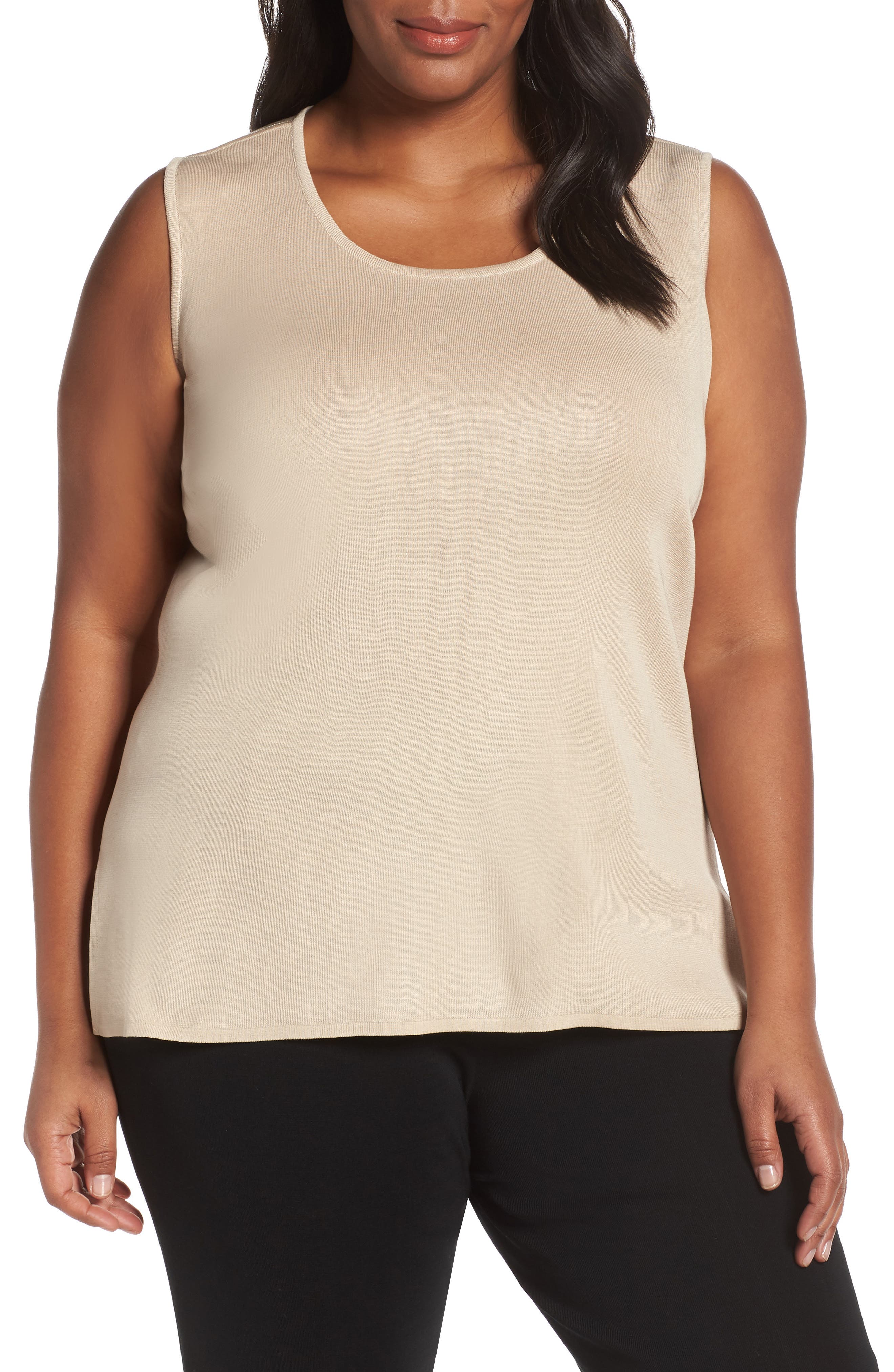 Plus Size Ming Wang Scoop Neck Tank, Brown