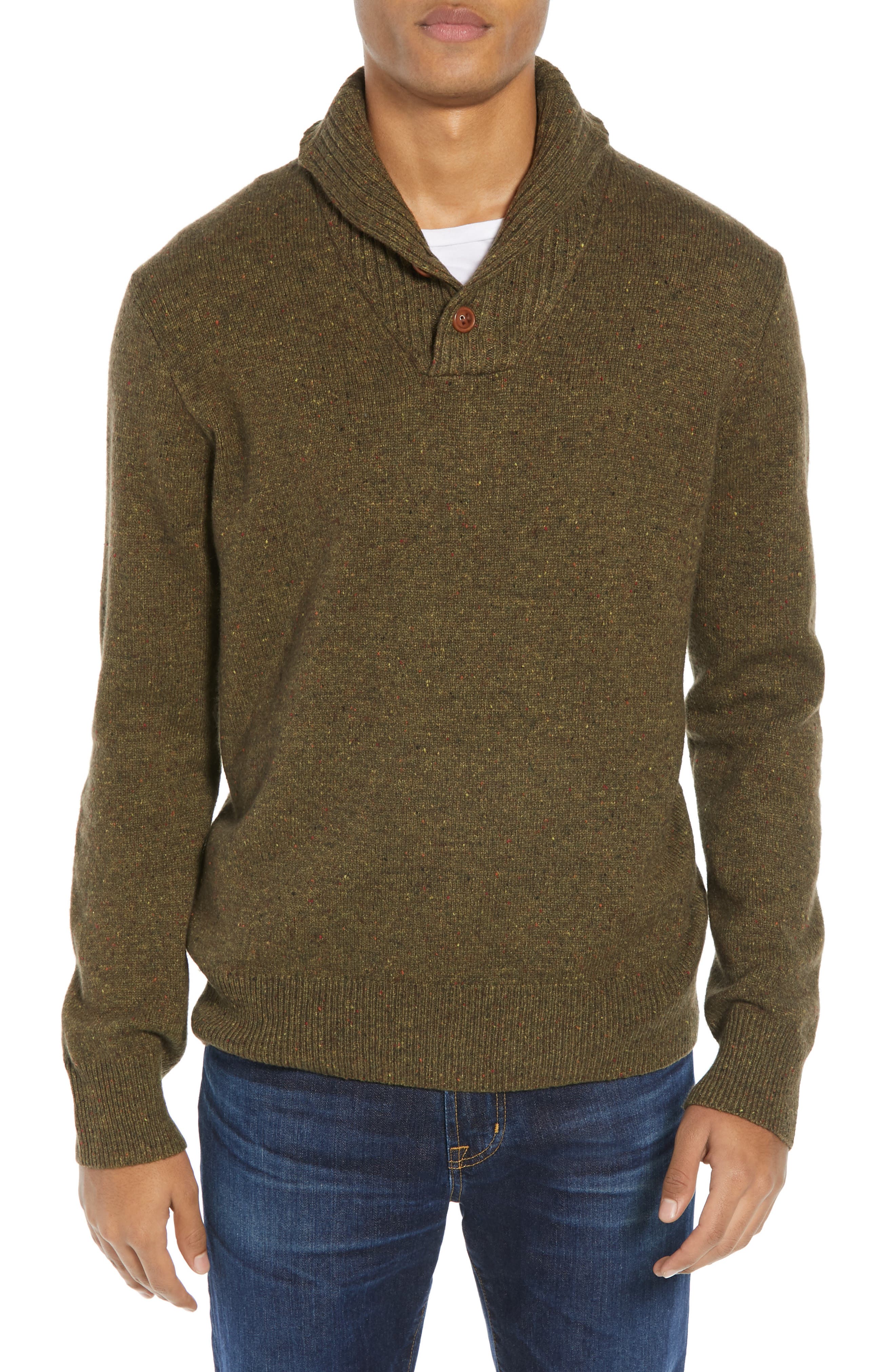 J.crew Rugged Merino Wool Blend Shawl Collar Pullover Sweater, Green