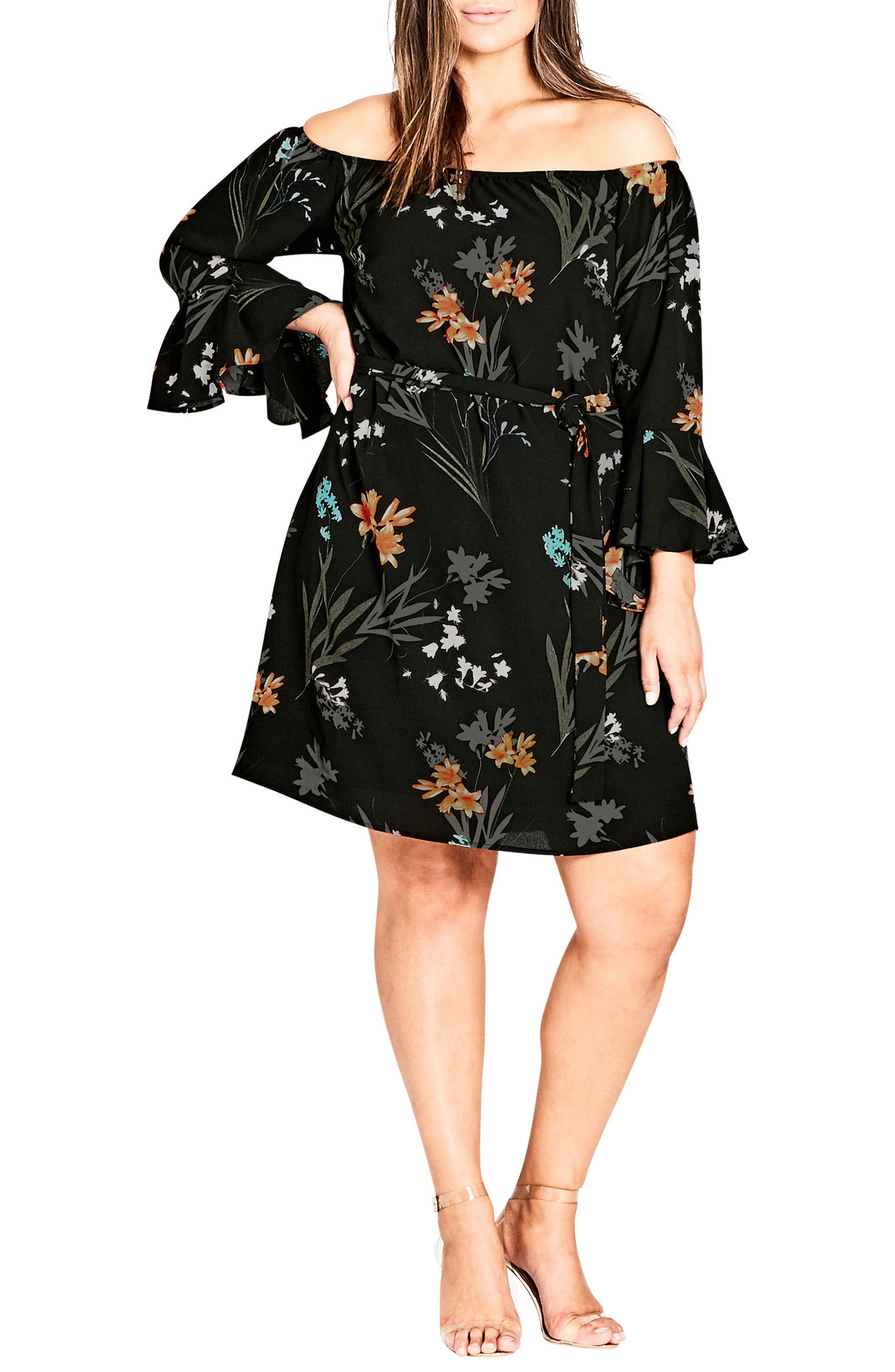Plus Size City Chic Wild Floral Off The Shoulder Tunic Dress