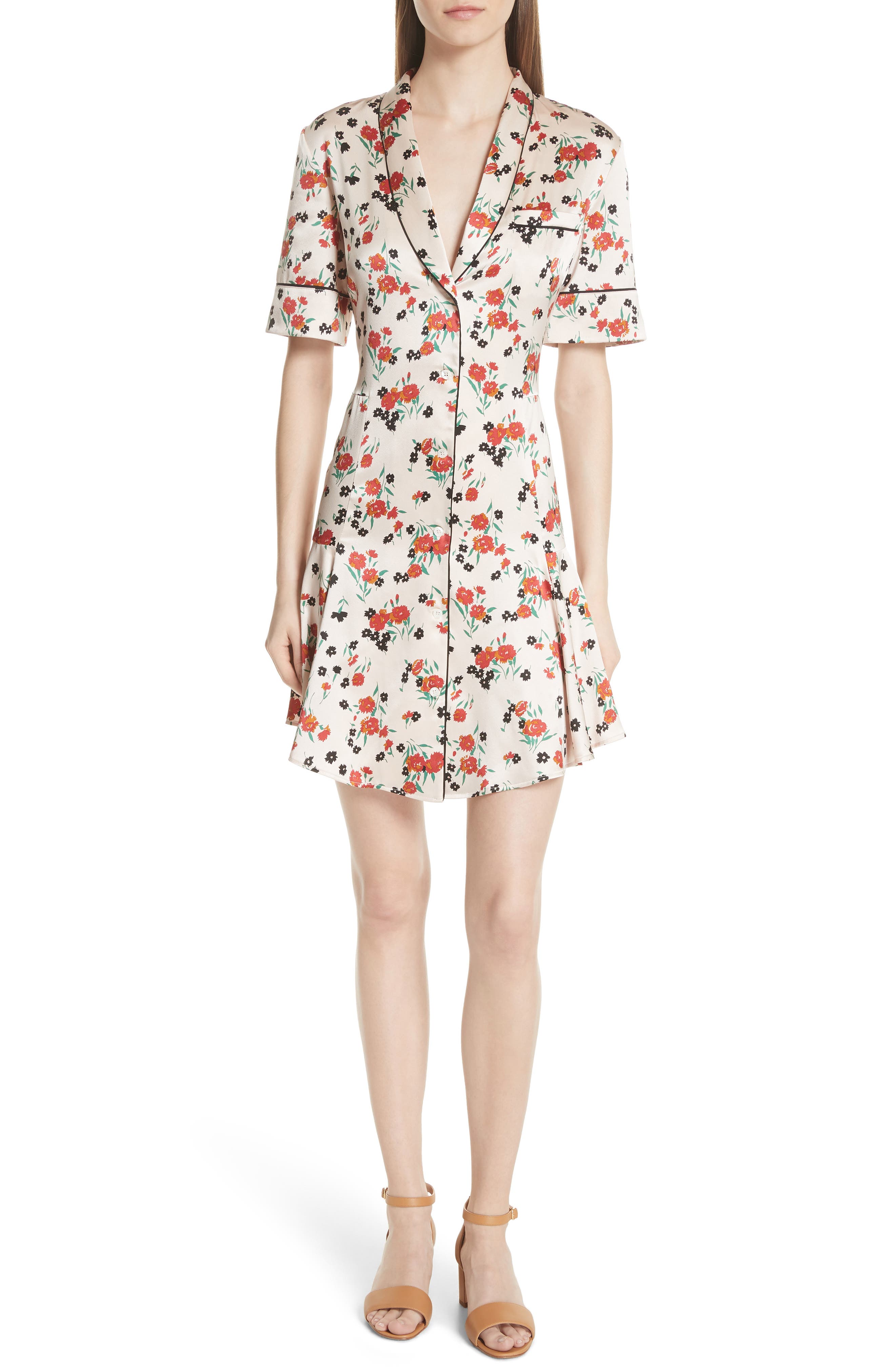 A.l.c. Ruthie Floral Print Stretch Silk Dress, Pink