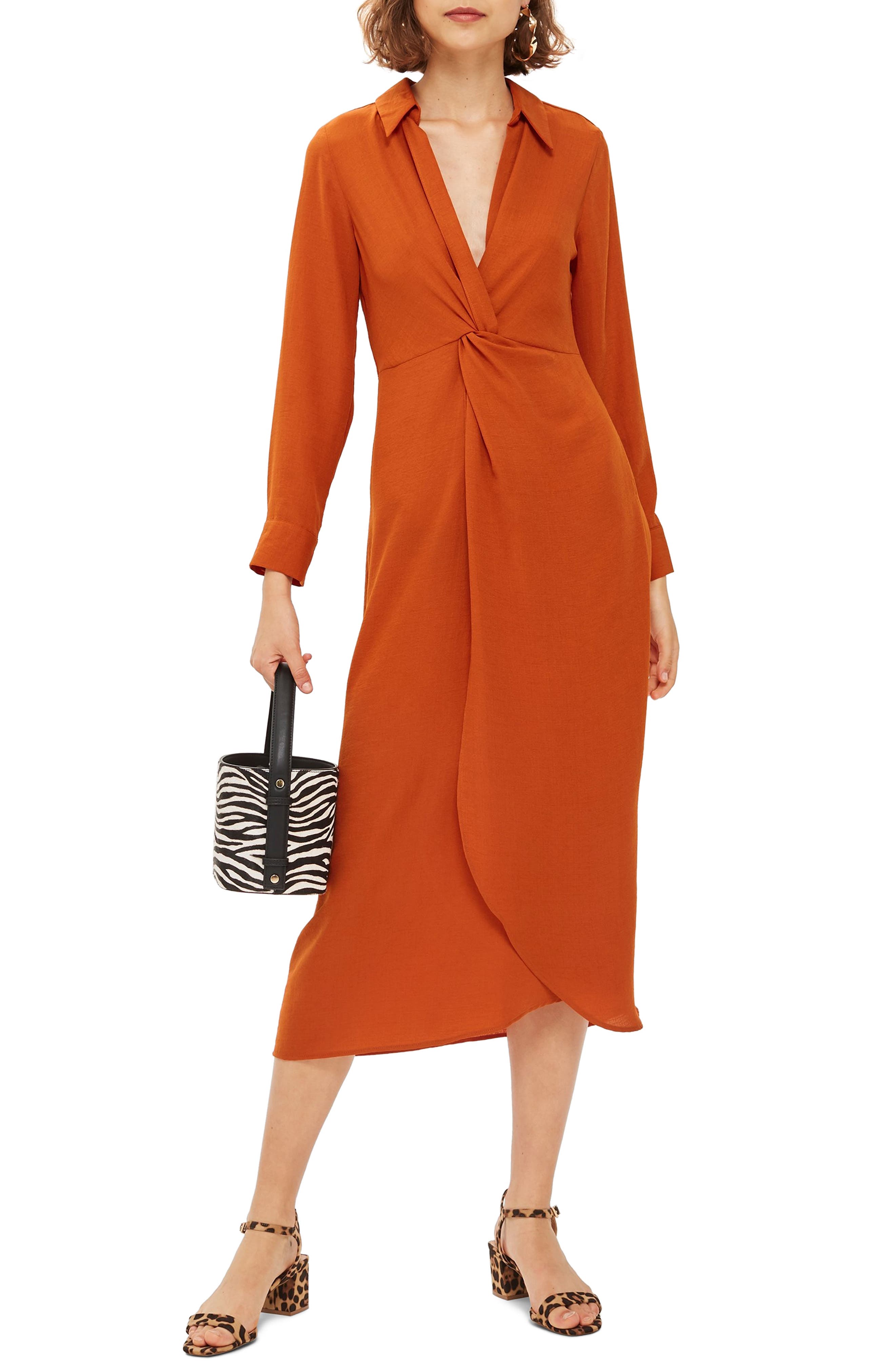 Topshop Twist Front Midi Dress, US (fits like 0) - Brown