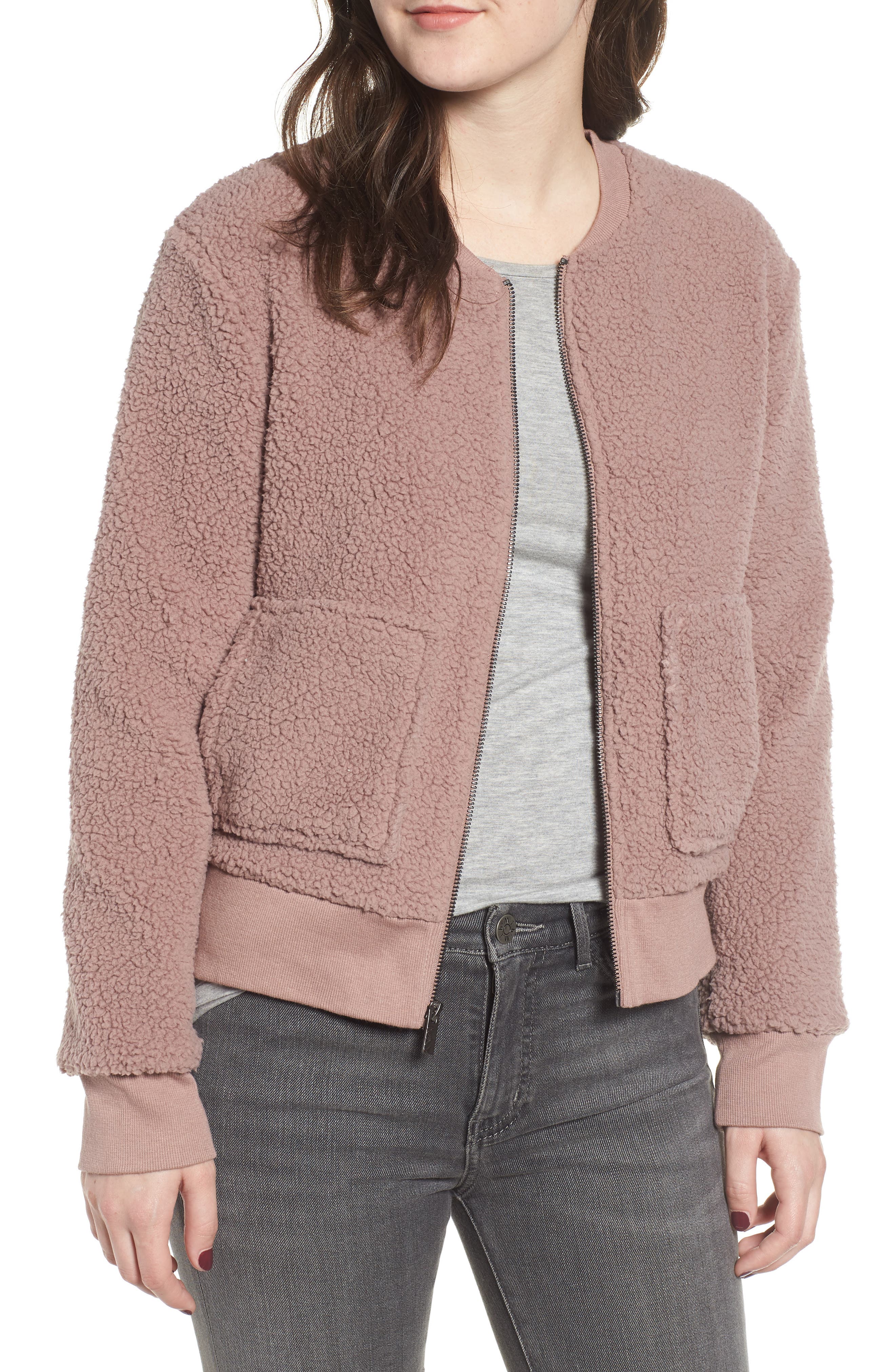 Marc New York Teddy Fleece Bomber Jacket, Red