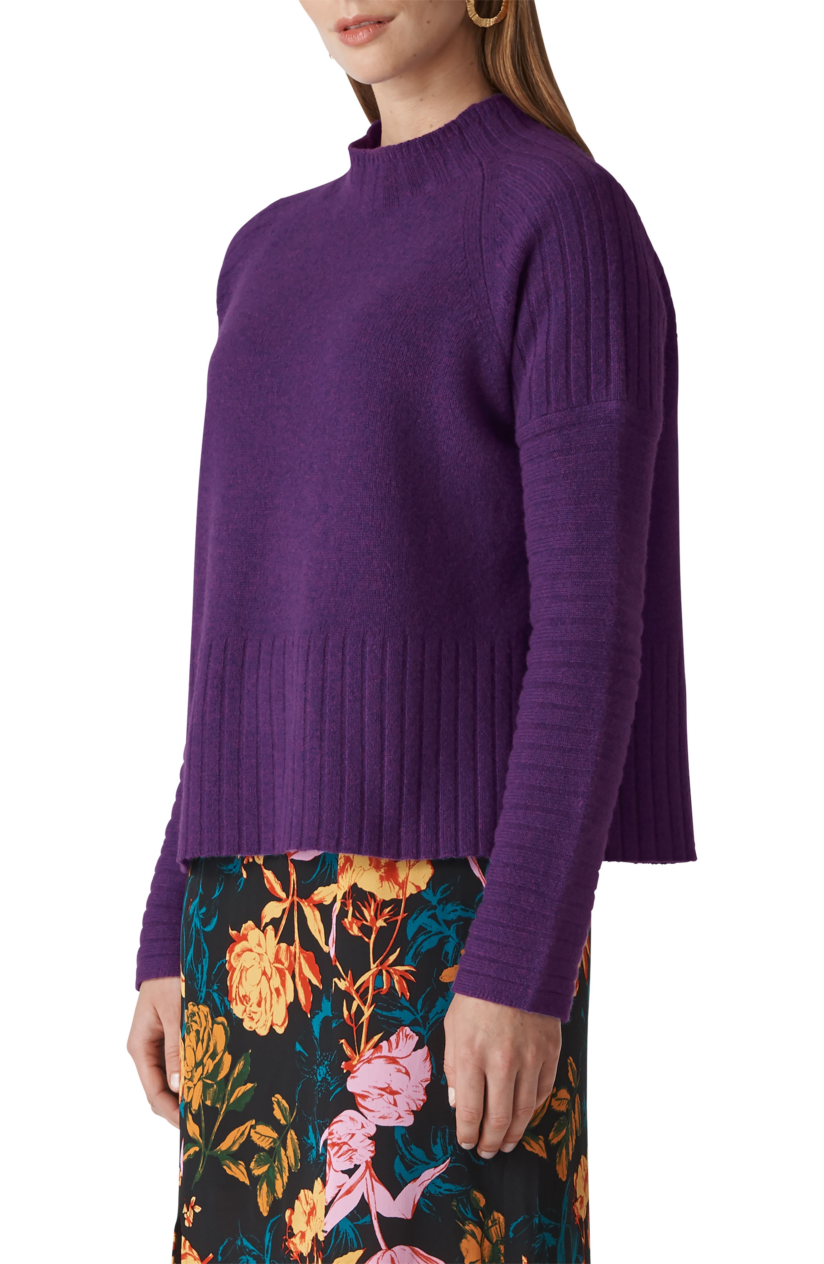 Whistles Funnel Neck Merino Wool Sweater, Purple