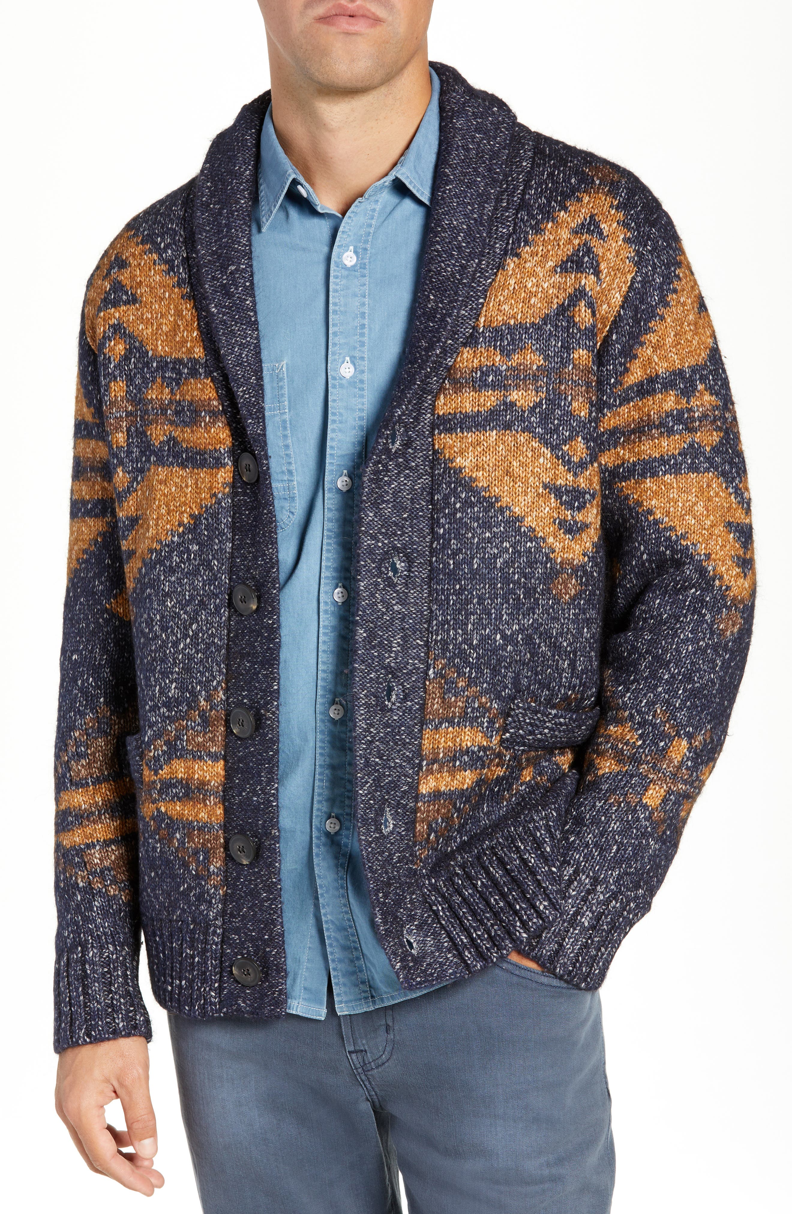 Schott Nyc Geo Pattern Cardigan, Blue