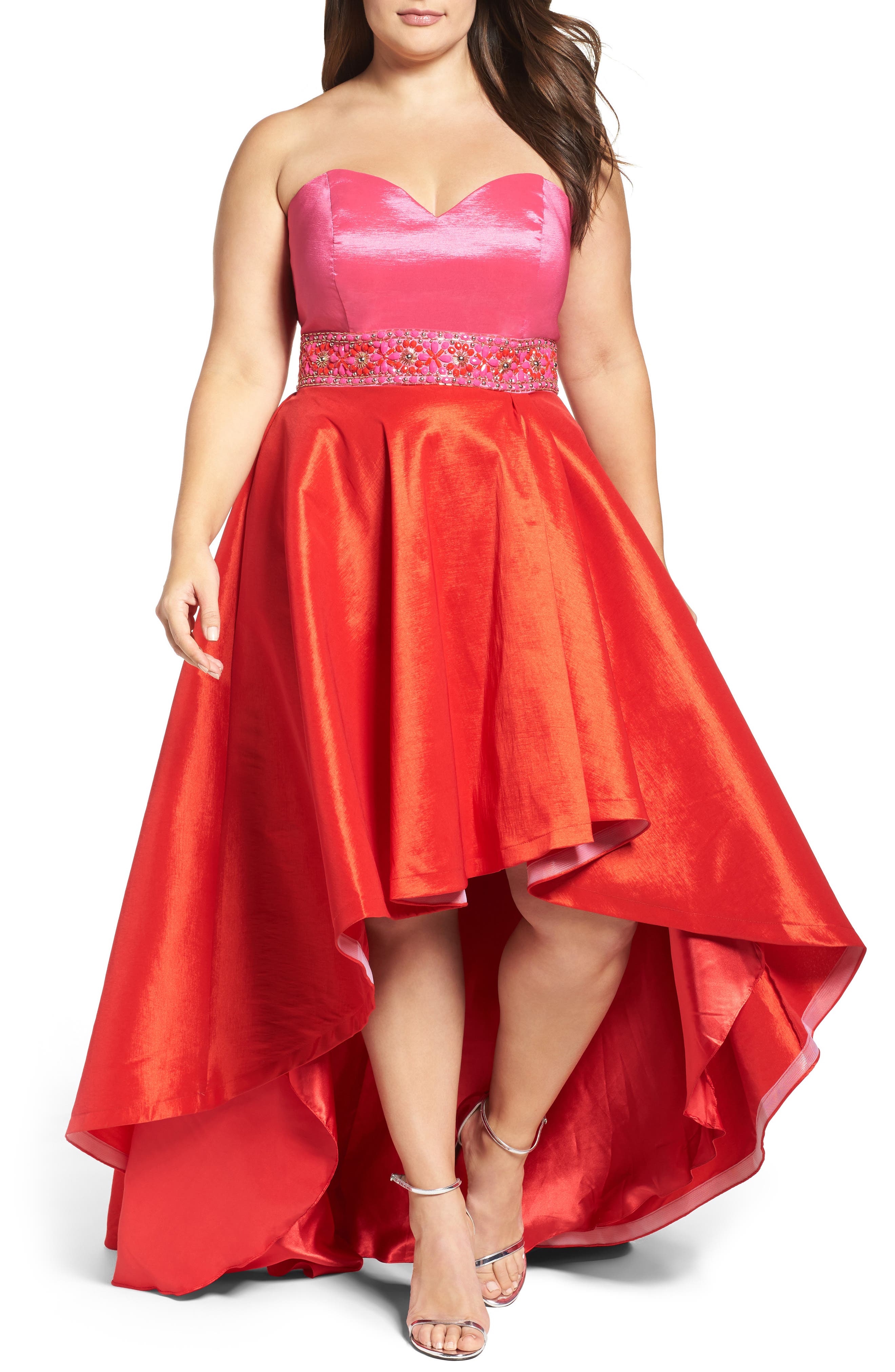 Plus Size MAC Duggal Strapless Colorblock High/low Gown